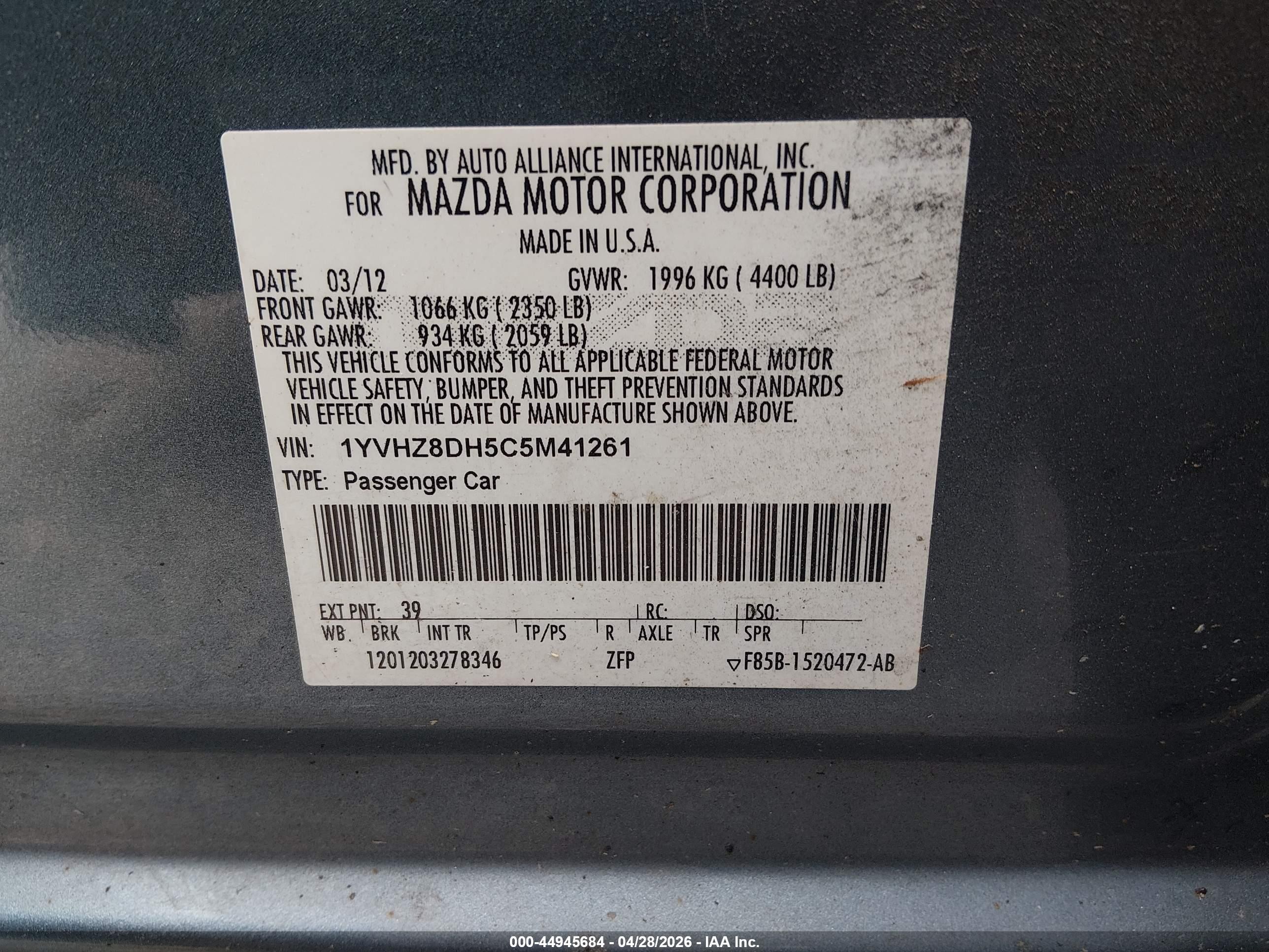 2012 Mazda Mazda6   Gray vin: 1YVHZ8DH5C5M41261