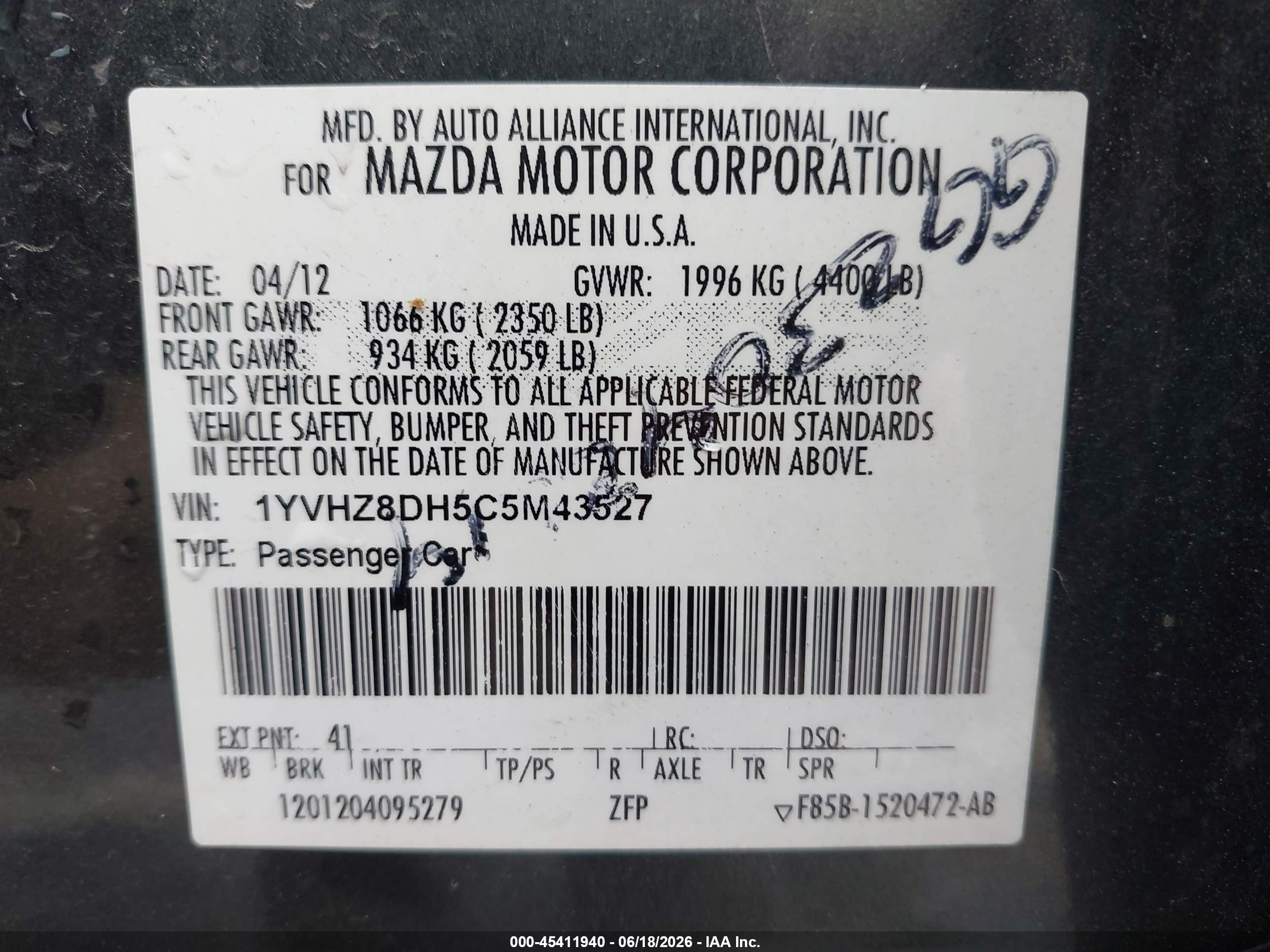 2012 Mazda Mazda6 I Touring Gray vin: 1YVHZ8DH5C5M43527