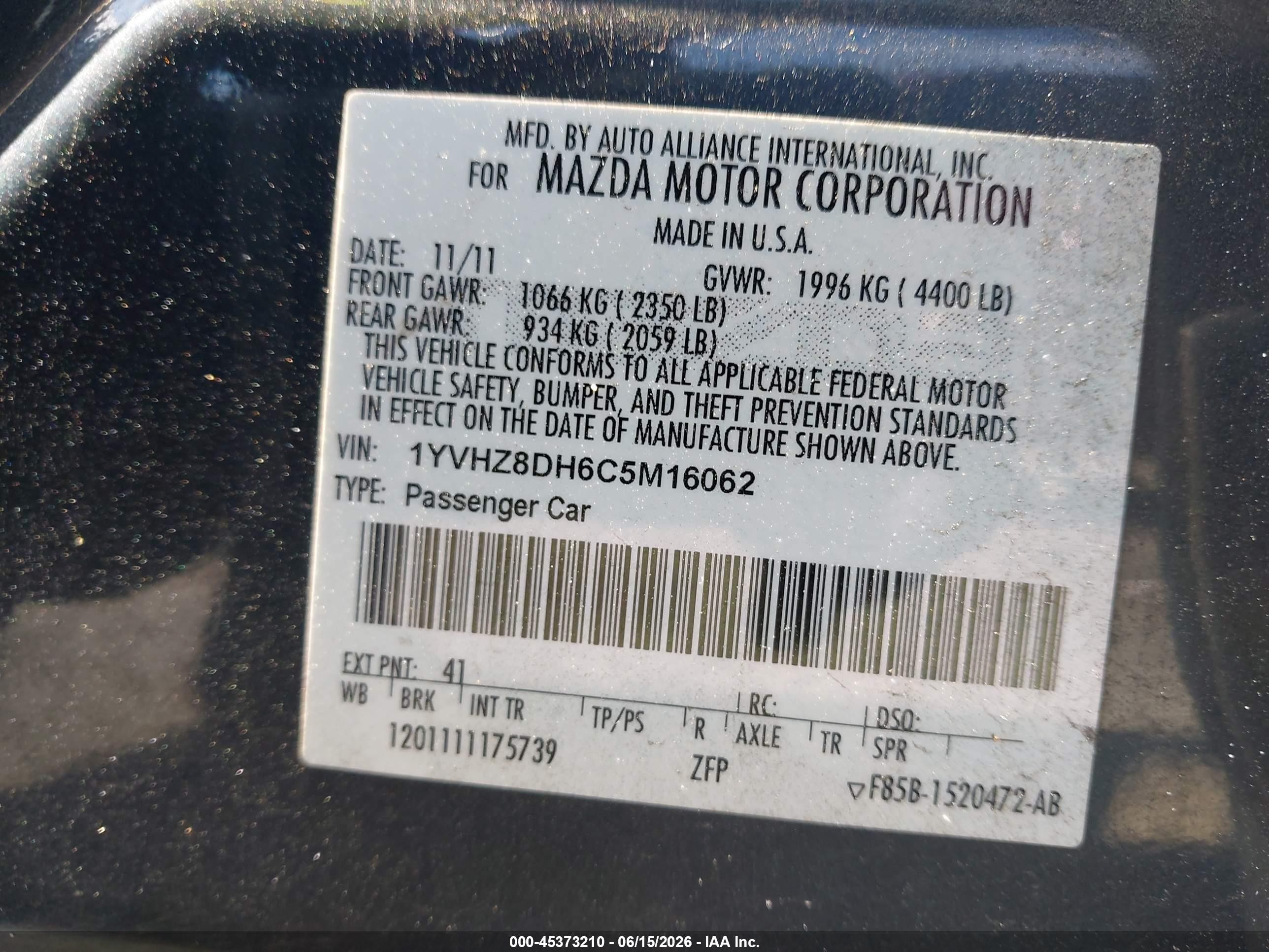 2012 Mazda Mazda6 I Touring Gray vin: 1YVHZ8DH6C5M16062