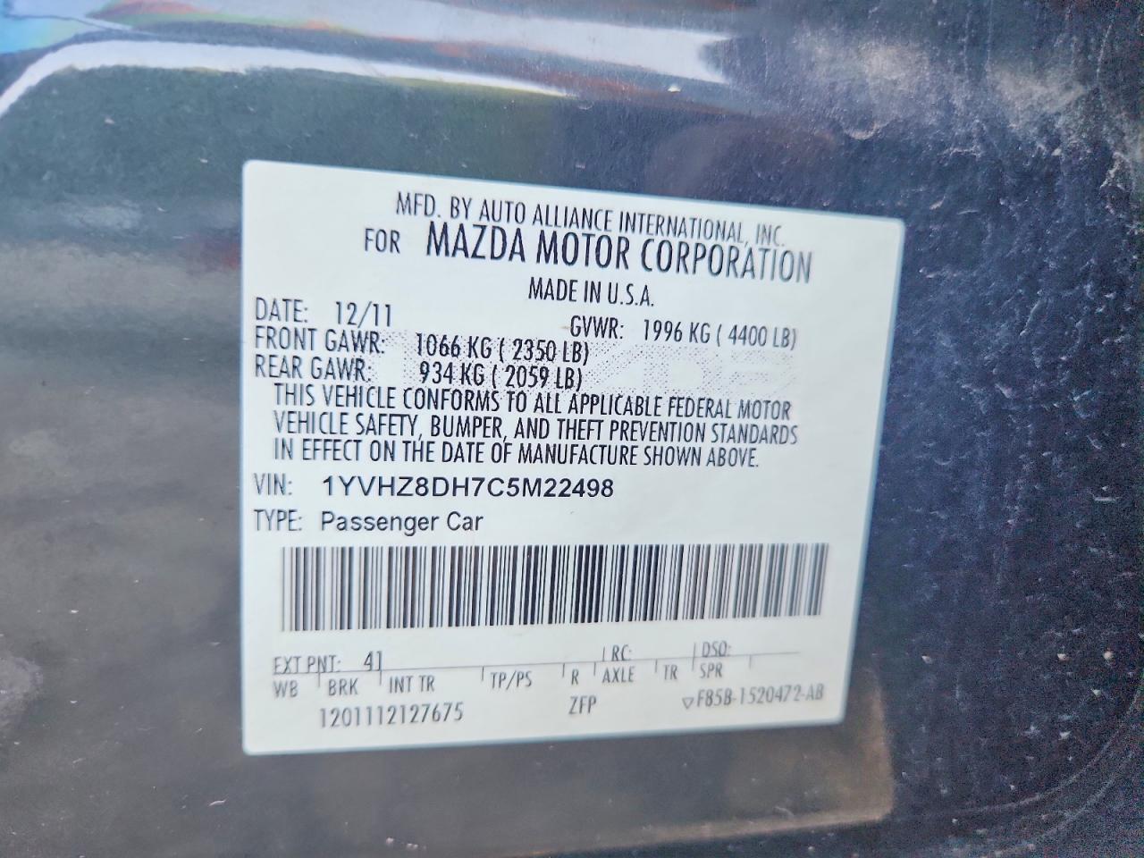 2012 Mazda 6 I Gray vin: 1YVHZ8DH7C5M22498