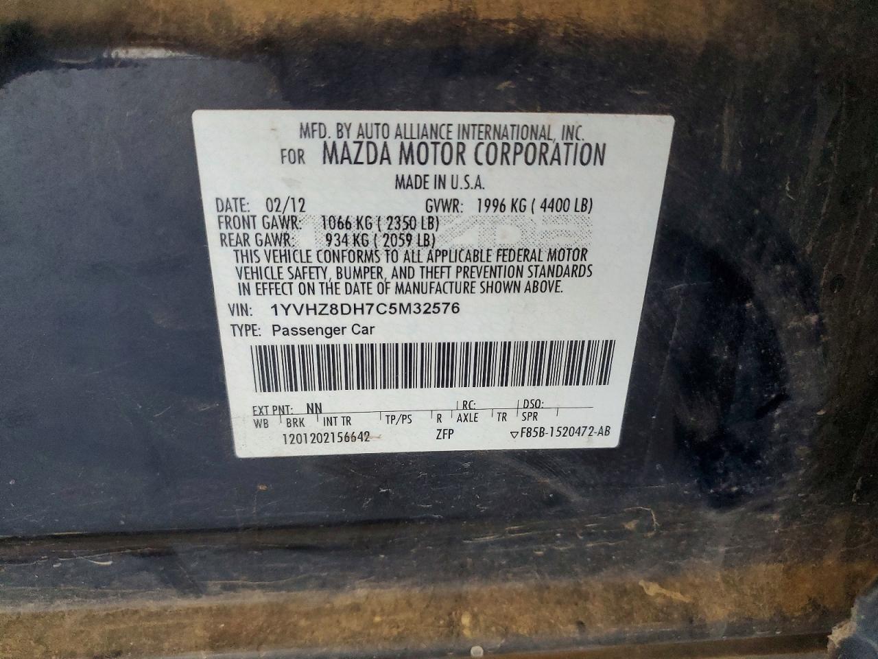 2012 Mazda 6 I Black vin: 1YVHZ8DH7C5M32576