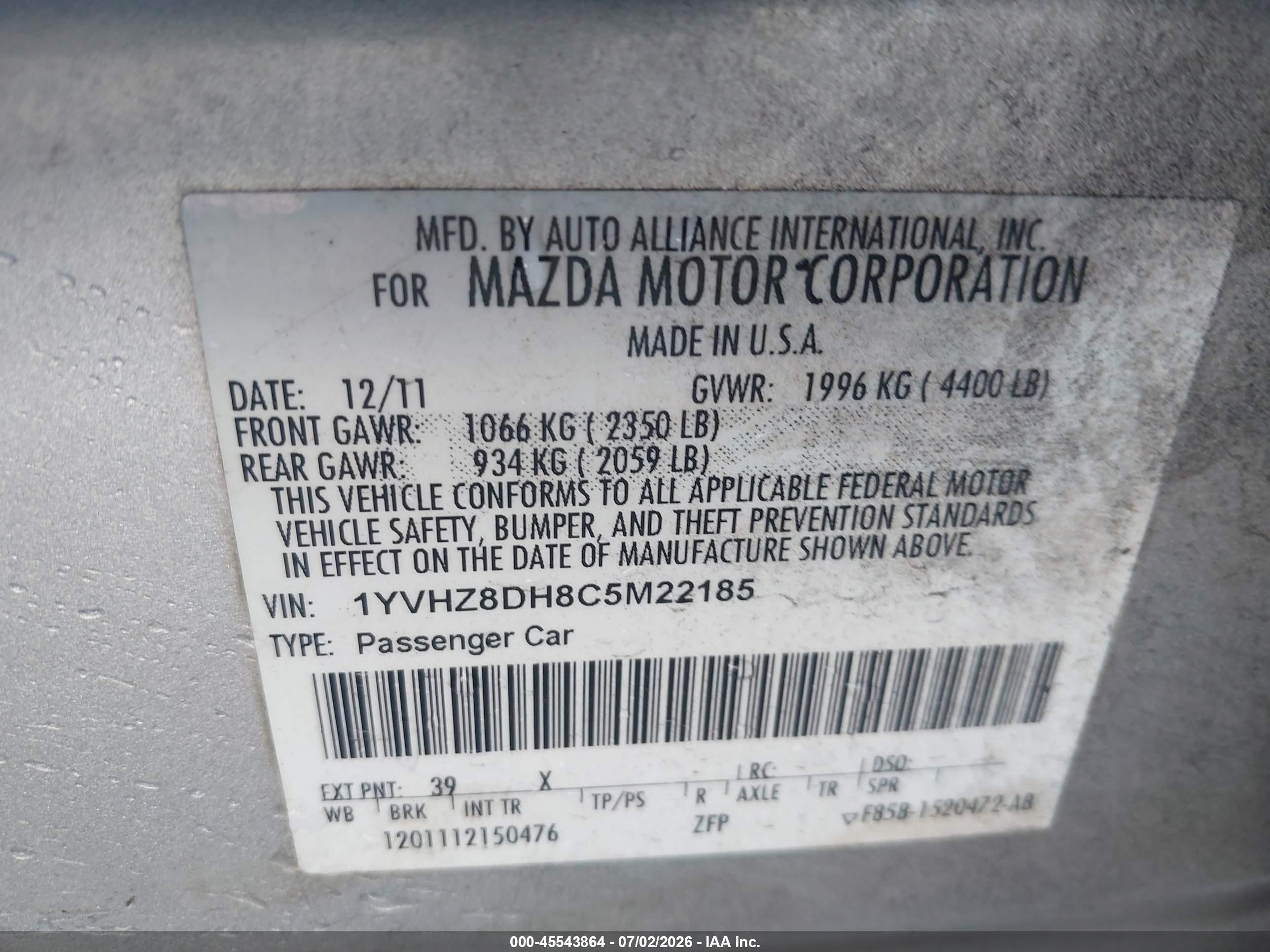2012 Mazda Mazda6 I Touring Silver vin: 1YVHZ8DH8C5M22185