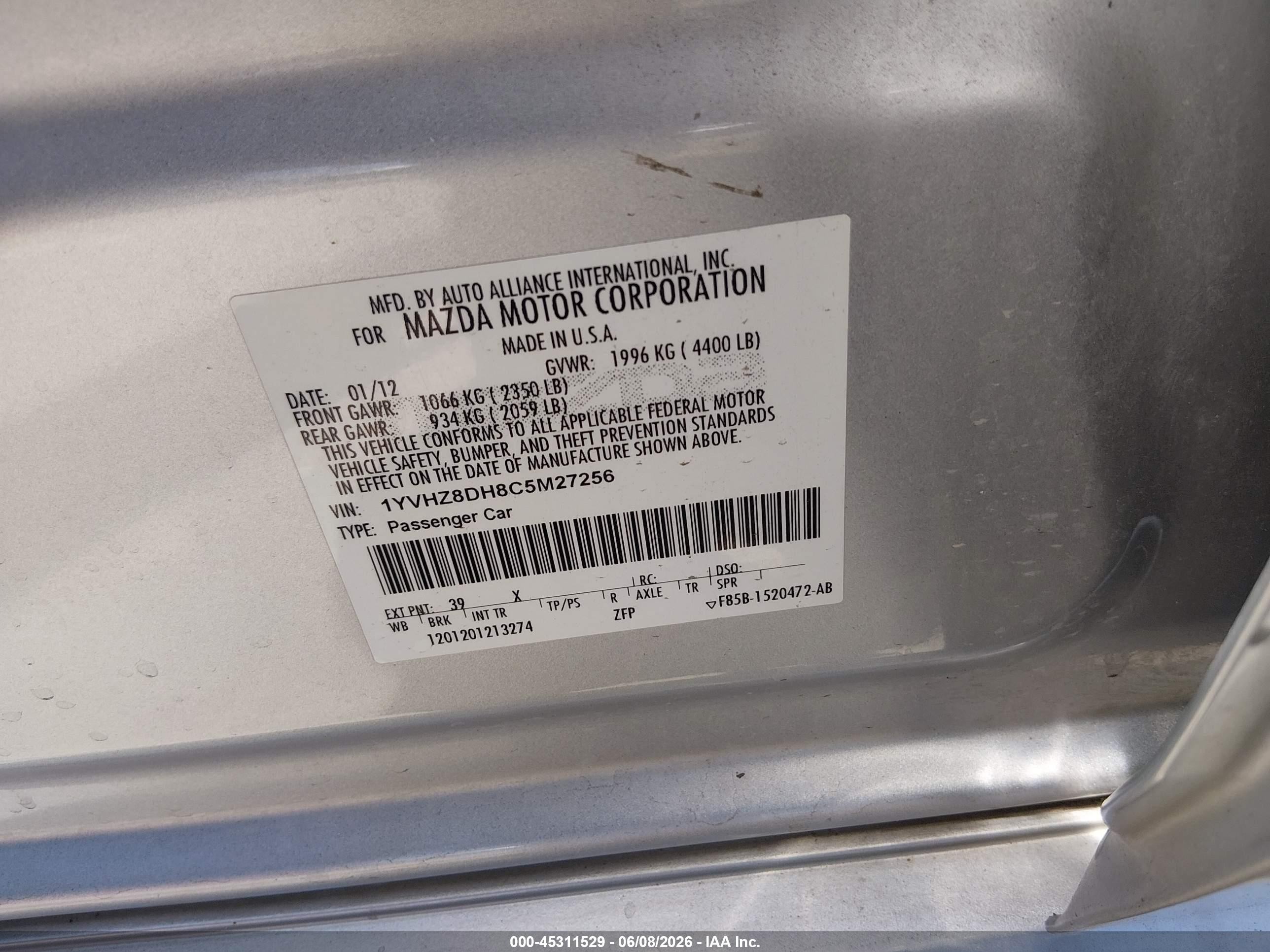 2012 Mazda Mazda6 I Touring Silver vin: 1YVHZ8DH8C5M27256