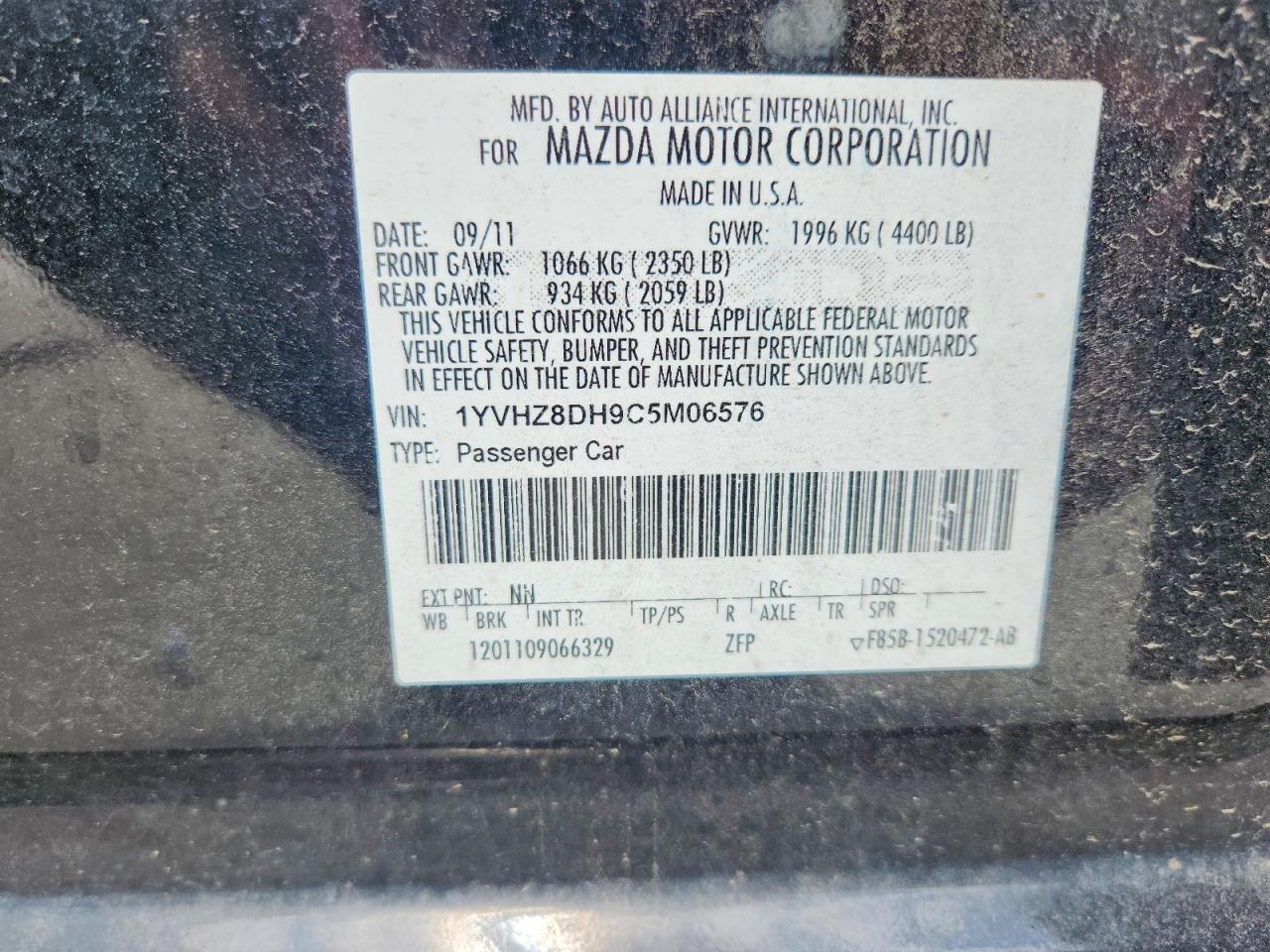 2012 Mazda 6 I Черный vin: 1YVHZ8DH9C5M06576