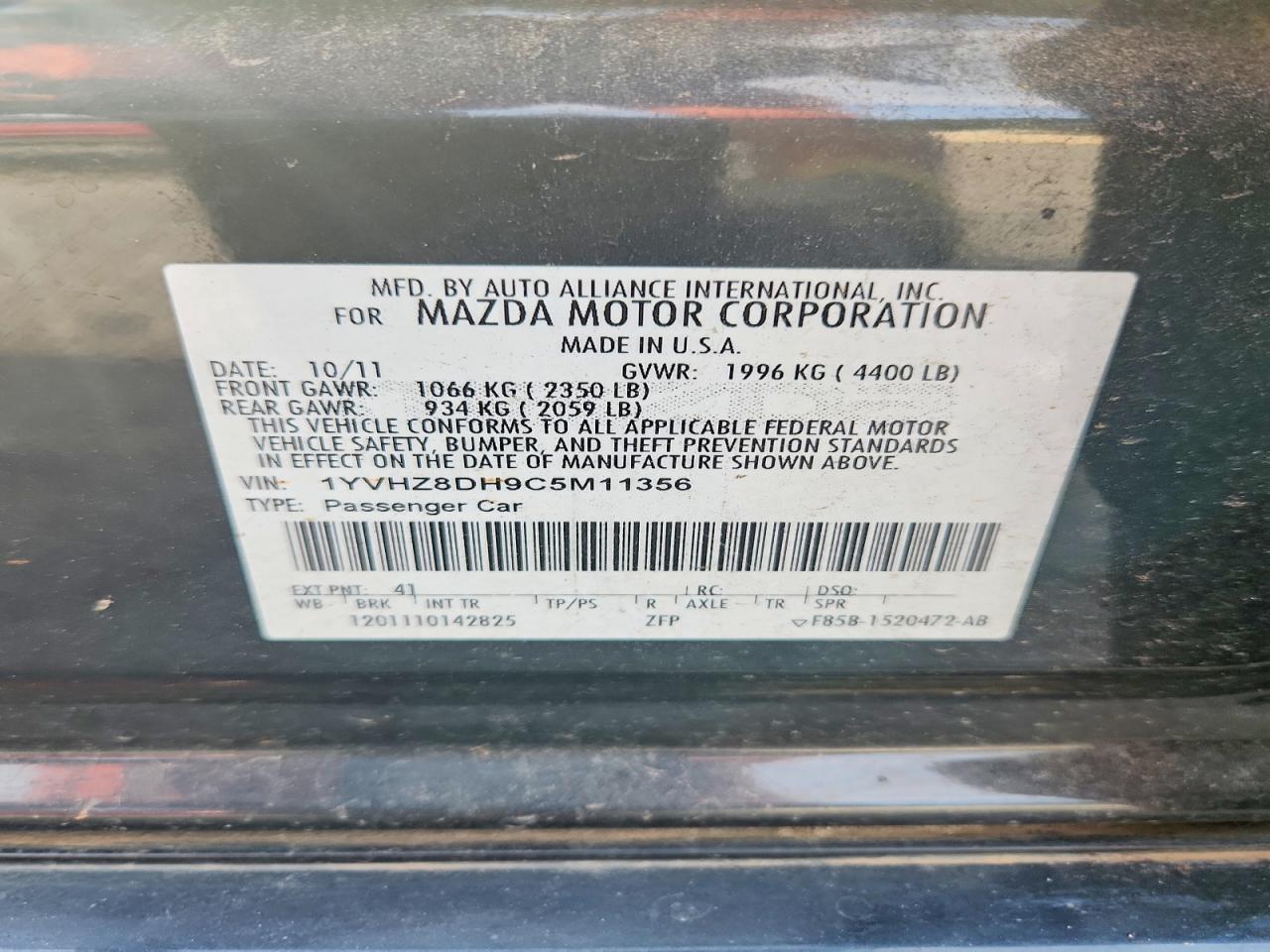 2012 Mazda 6 I Charcoal vin: 1YVHZ8DH9C5M11356