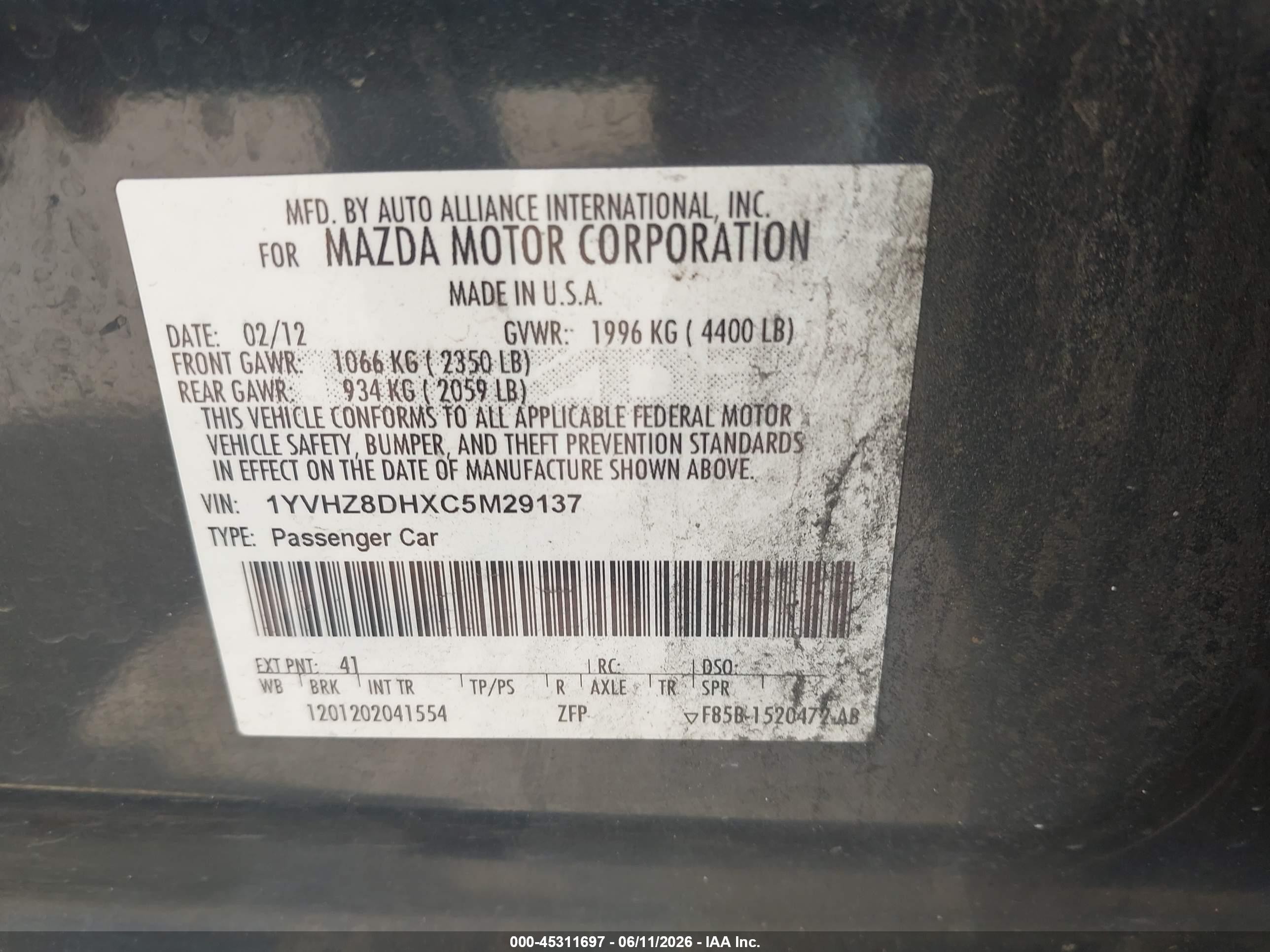 2012 Mazda Mazda6 I Touring Gray vin: 1YVHZ8DHXC5M29137