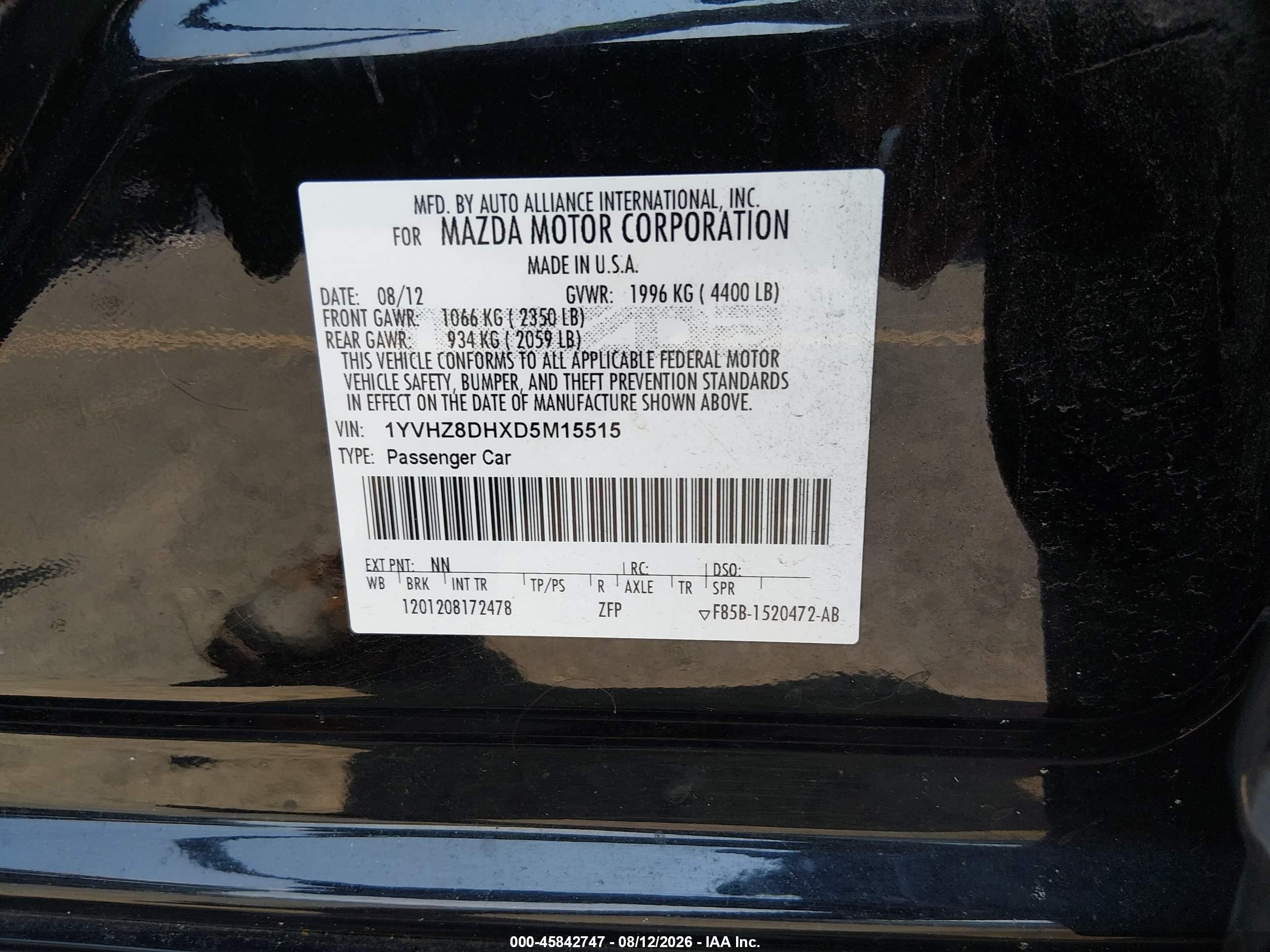 2013 Mazda Mazda6 I Touring Black vin: 1YVHZ8DHXD5M15515
