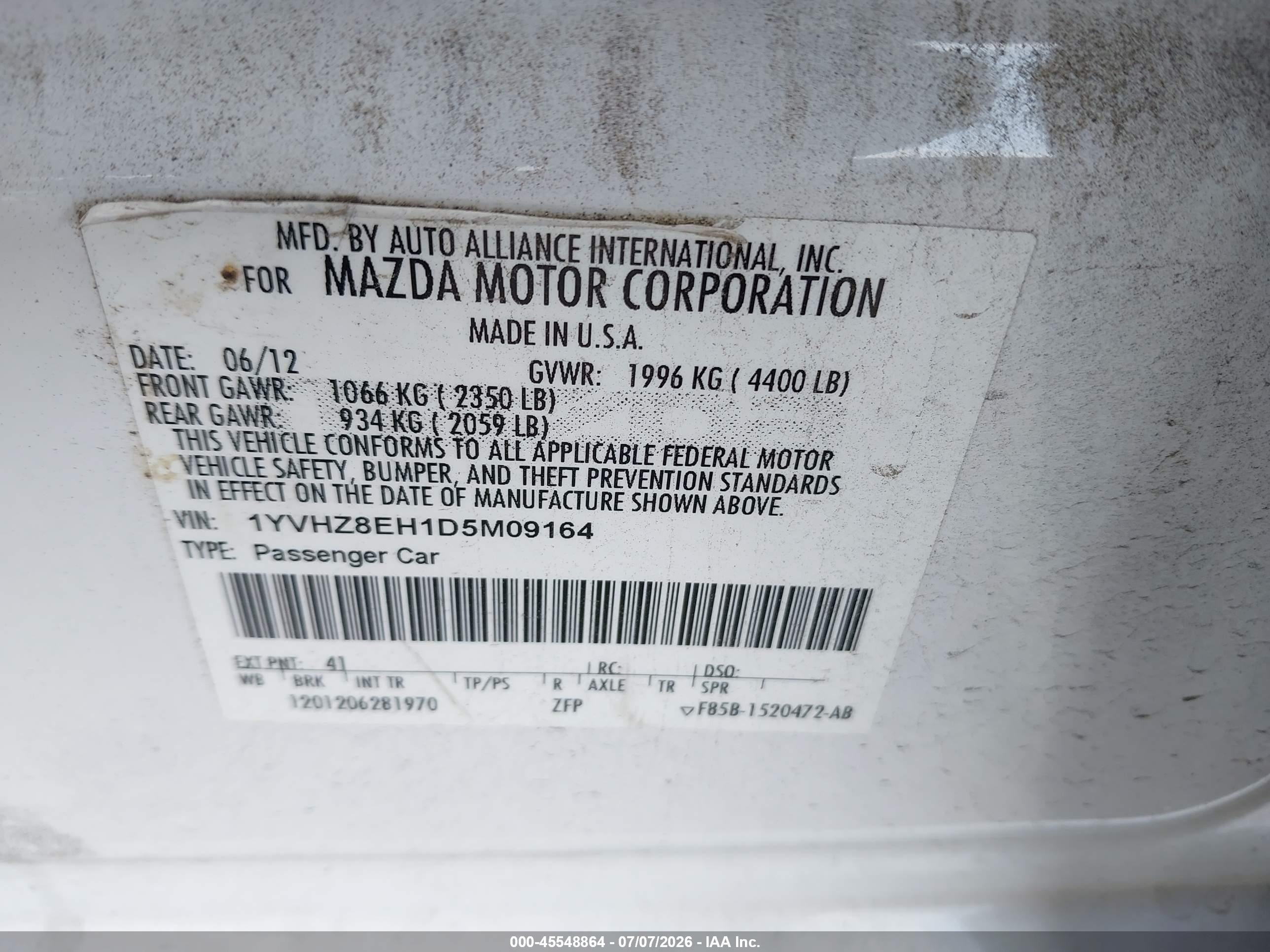 2013 Mazda Mazda6 I Touring Plus White vin: 1YVHZ8EH1D5M09164