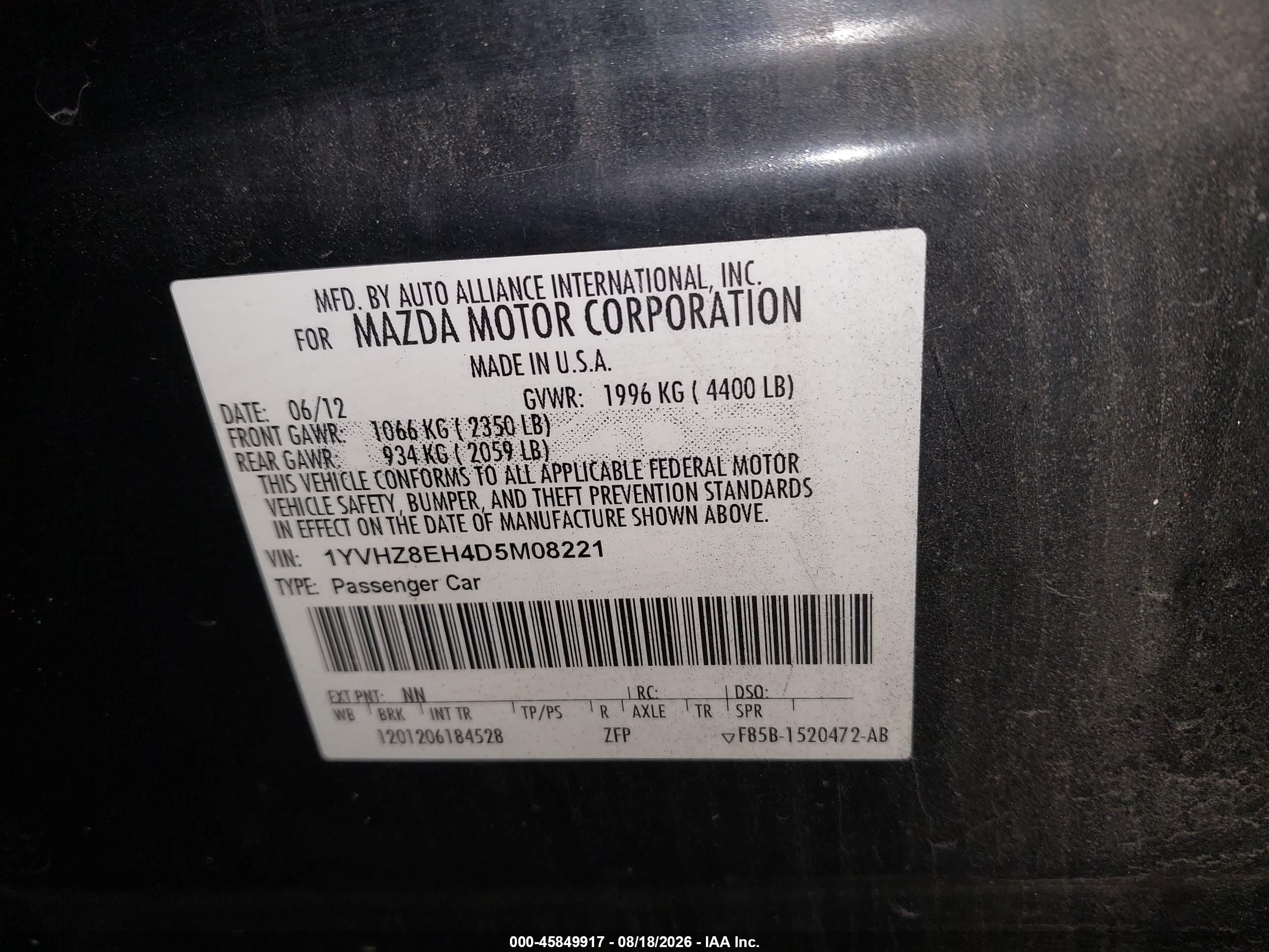 2013 Mazda Mazda6 I Touring Plus Black vin: 1YVHZ8EH4D5M08221