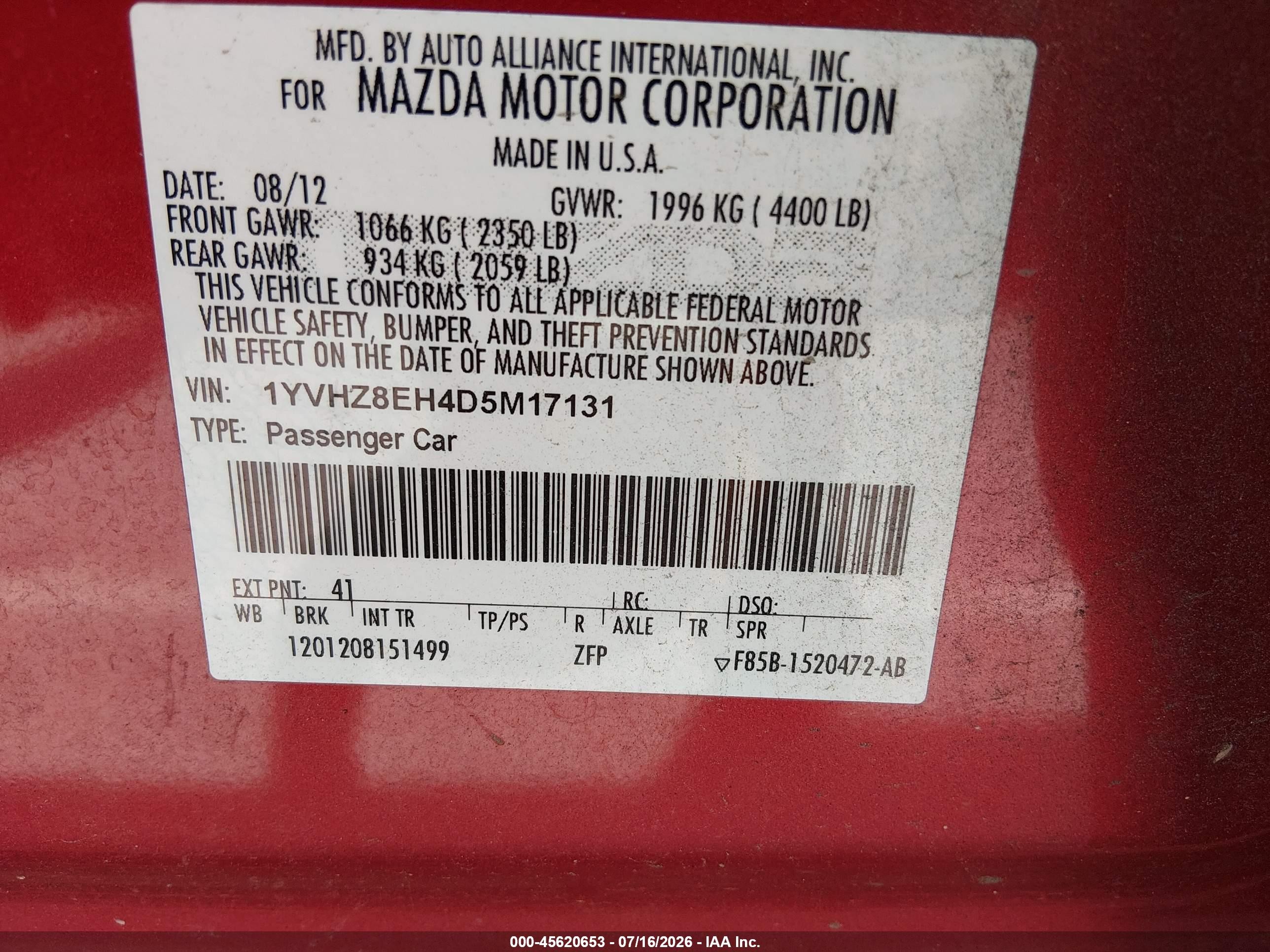 2013 Mazda Mazda6 I Touring Plus Maroon vin: 1YVHZ8EH4D5M17131