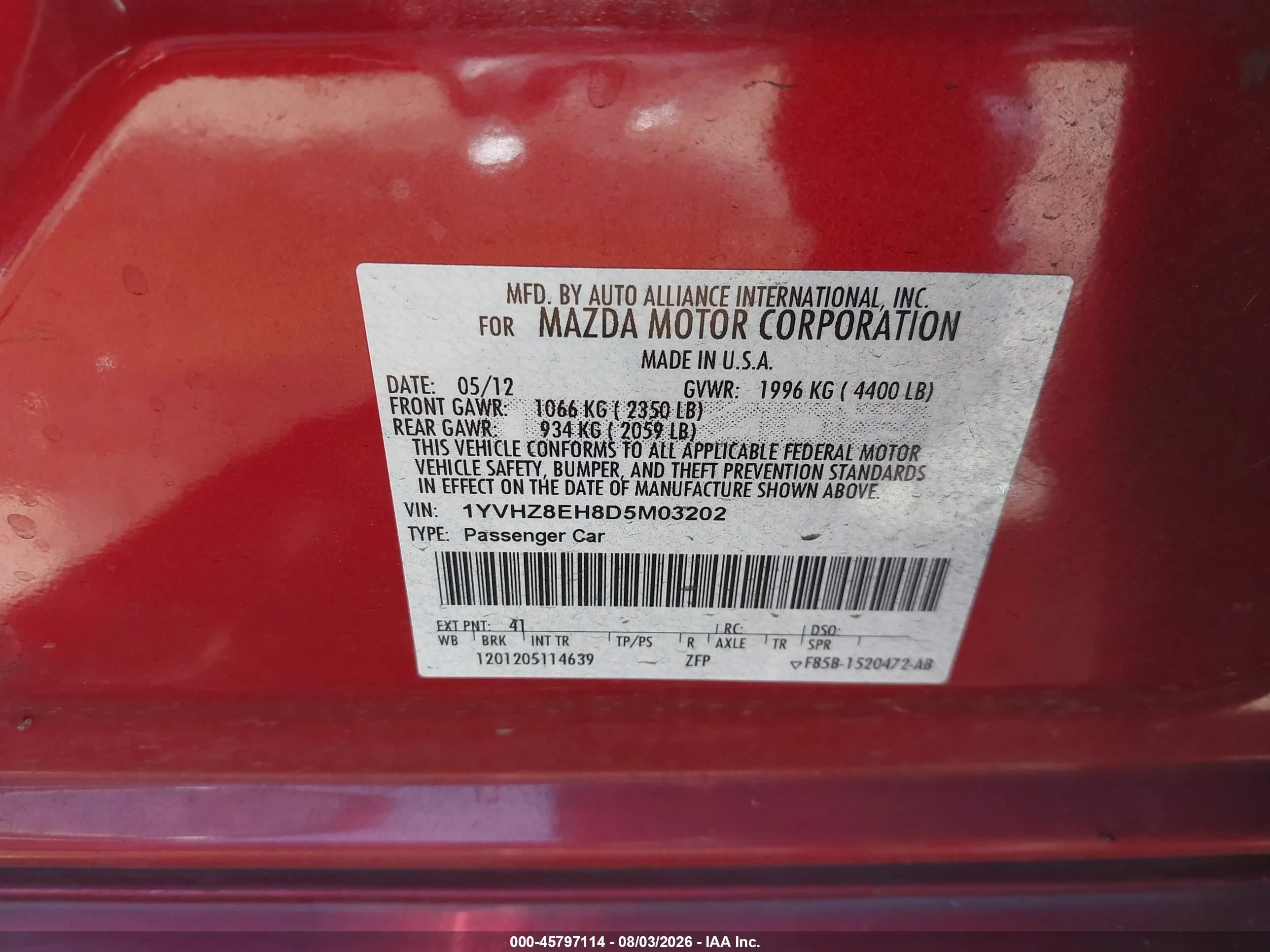 2013 Mazda Mazda6 I Touring Plus Red vin: 1YVHZ8EH8D5M03202