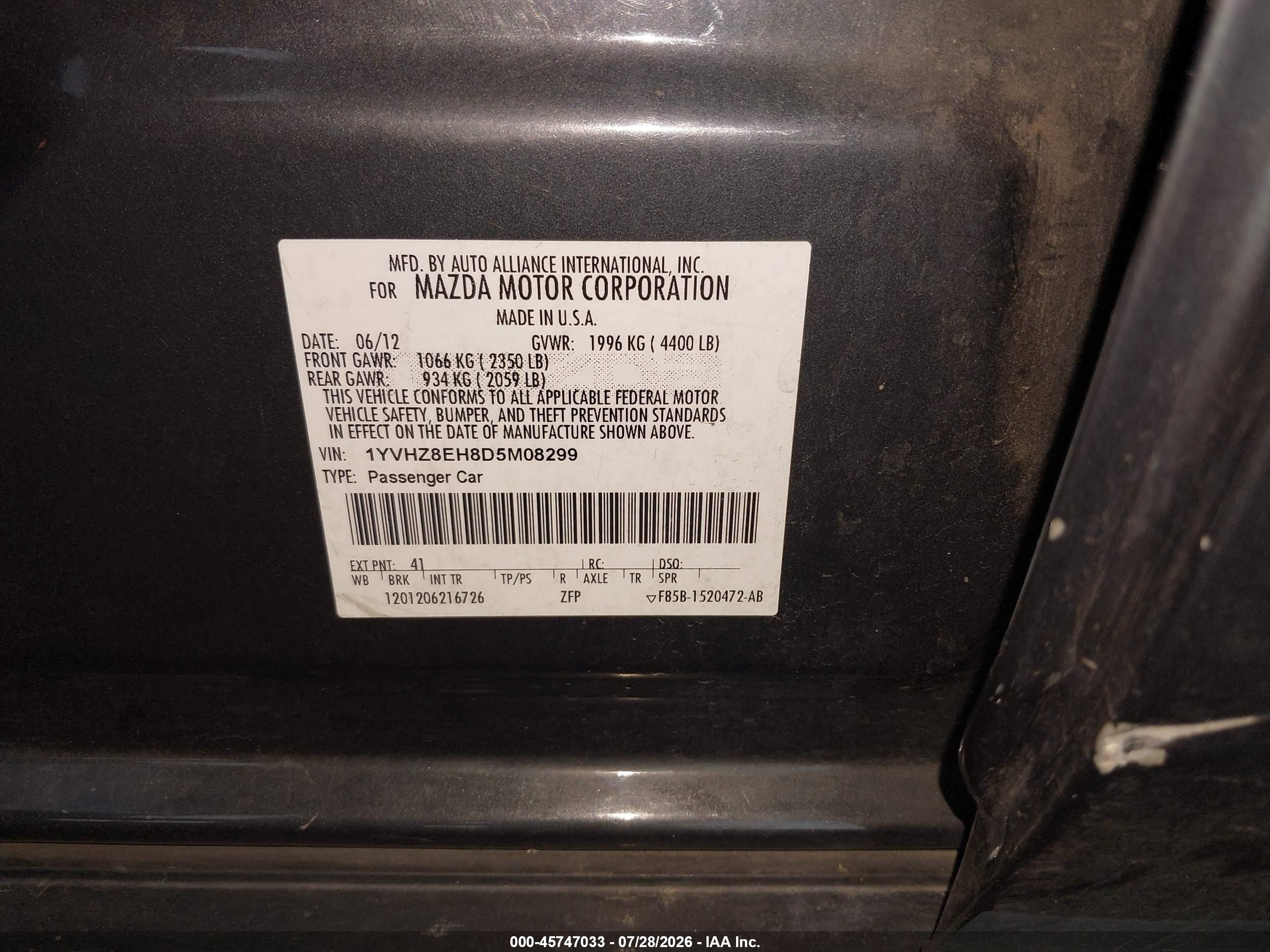 2013 Mazda Mazda6 I Touring Plus Gray vin: 1YVHZ8EH8D5M08299