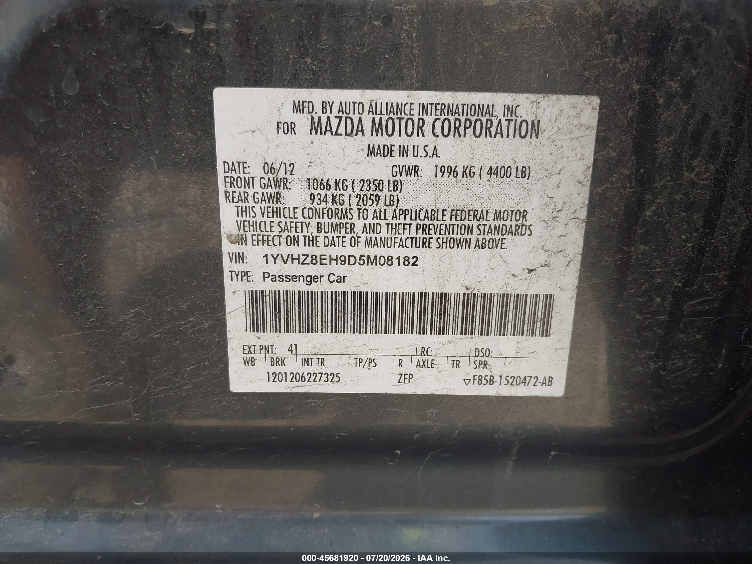 2013 Mazda Mazda6 I Touring Plus Gray vin: 1YVHZ8EH9D5M08182