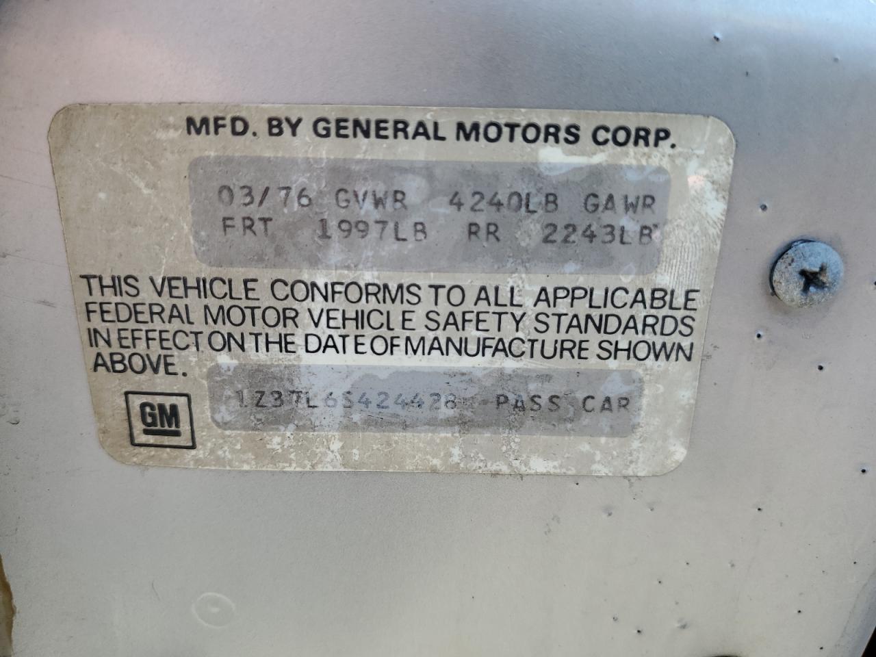 1976 Chevrolet Corvette Gray vin: 1Z37L6S424428
