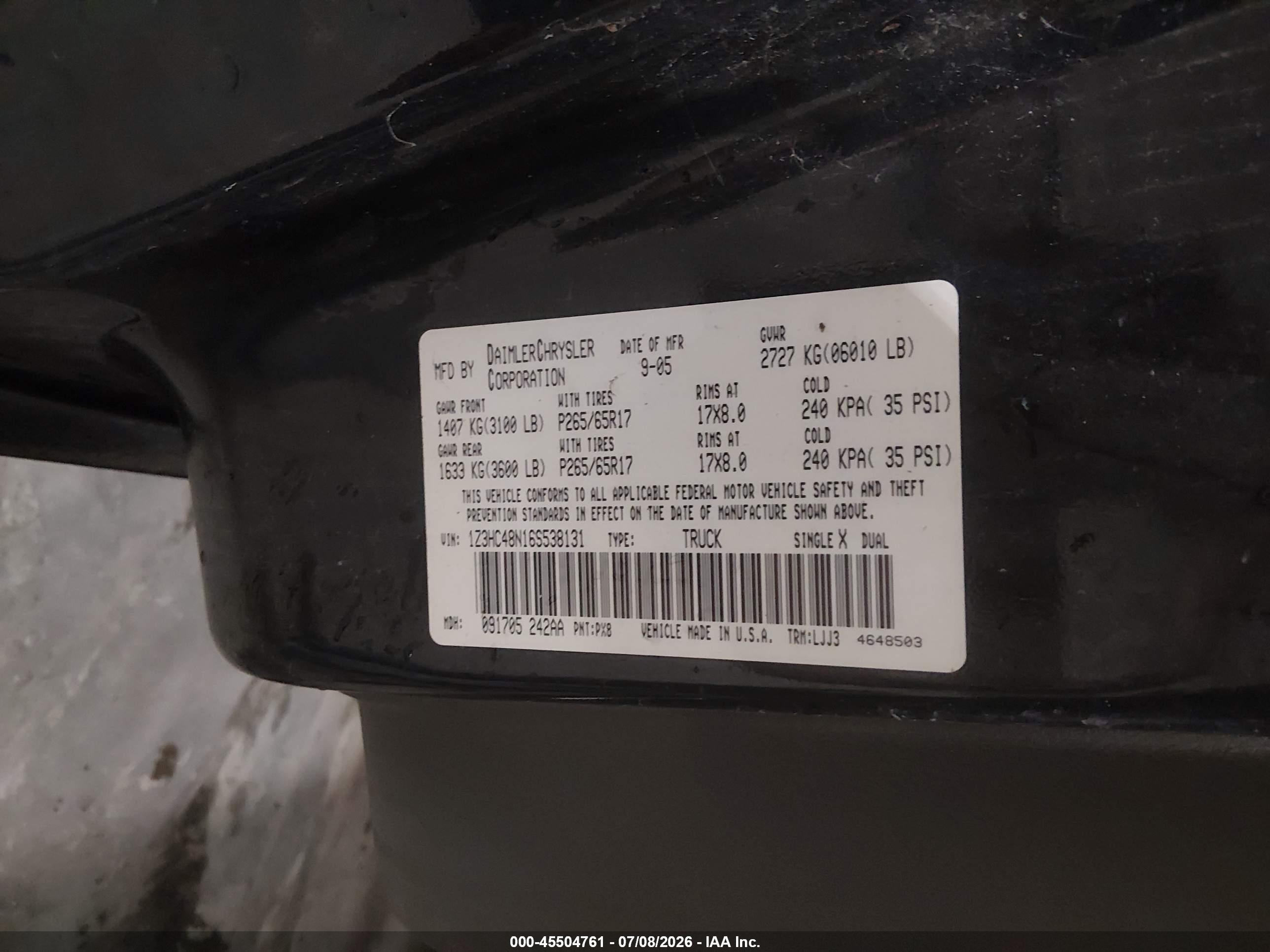2006 Mitsubishi Raider Xls Black vin: 1Z3HC48N16S538131