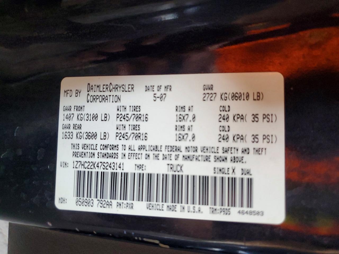 2007 Mitsubishi Raider Ls Black vin: 1Z7HC22K47S243141