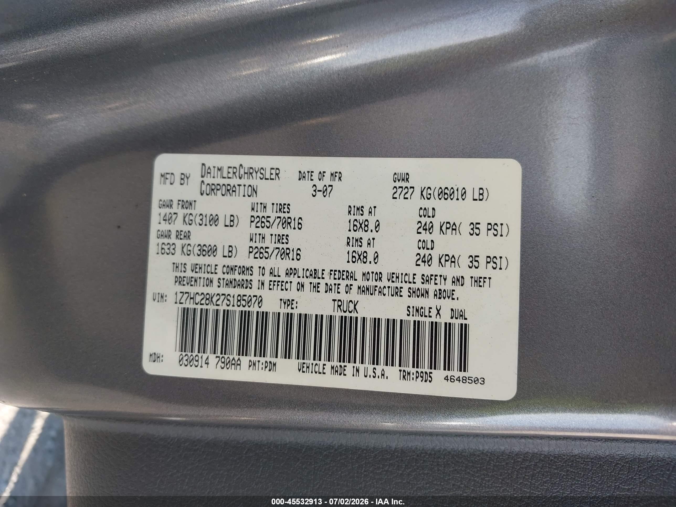 2007 Mitsubishi Raider Ls Gray vin: 1Z7HC28K27S185070