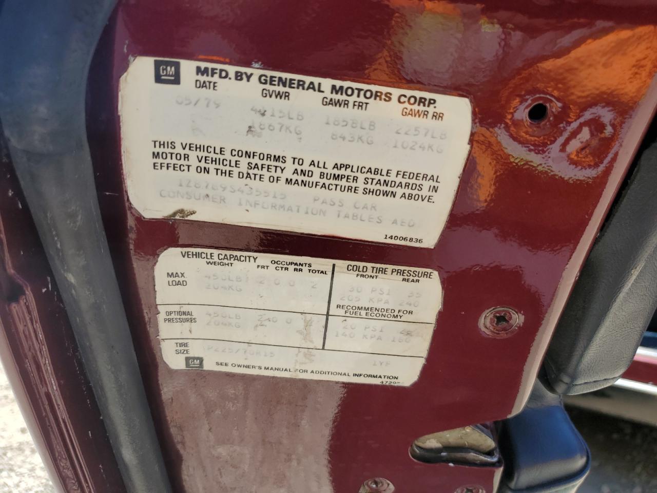 1979 Chevrolet Uk   Бордовый vin: 1Z8789S435515
