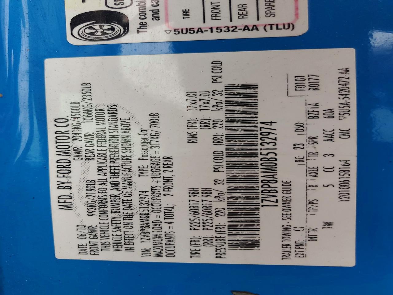 2011 Ford Mustang Blue vin: 1ZVBP8AM0B5132974