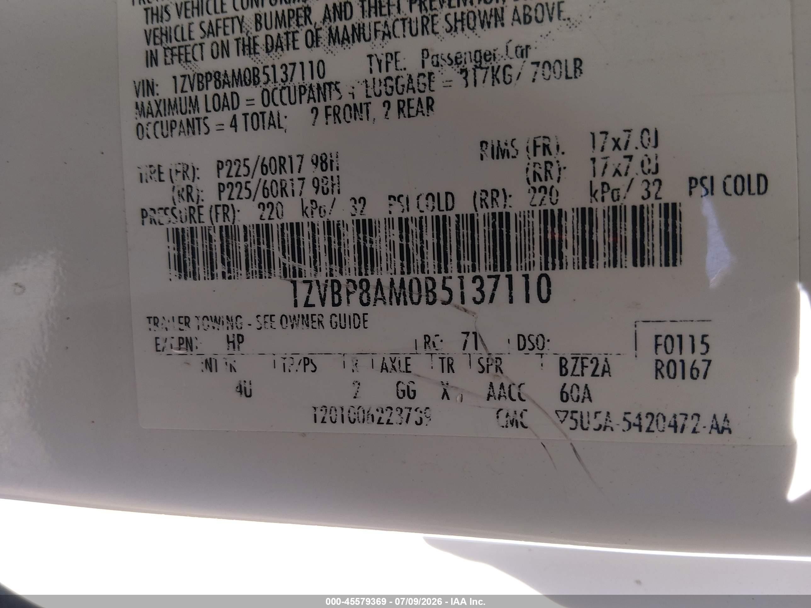 2011 Ford Mustang V6 Premium White vin: 1ZVBP8AM0B5137110