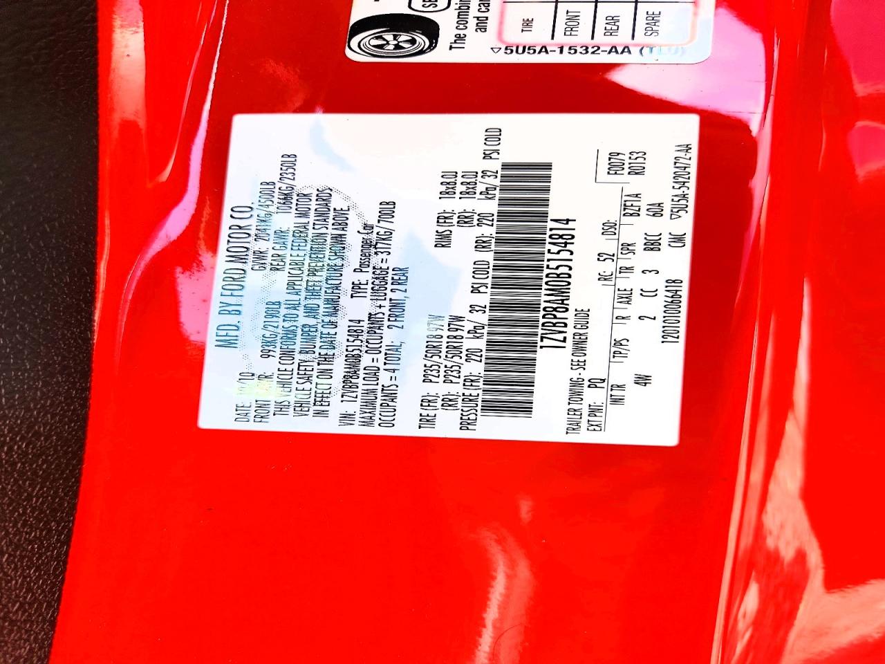 2011 Ford Mustang Red vin: 1ZVBP8AM0B5154814