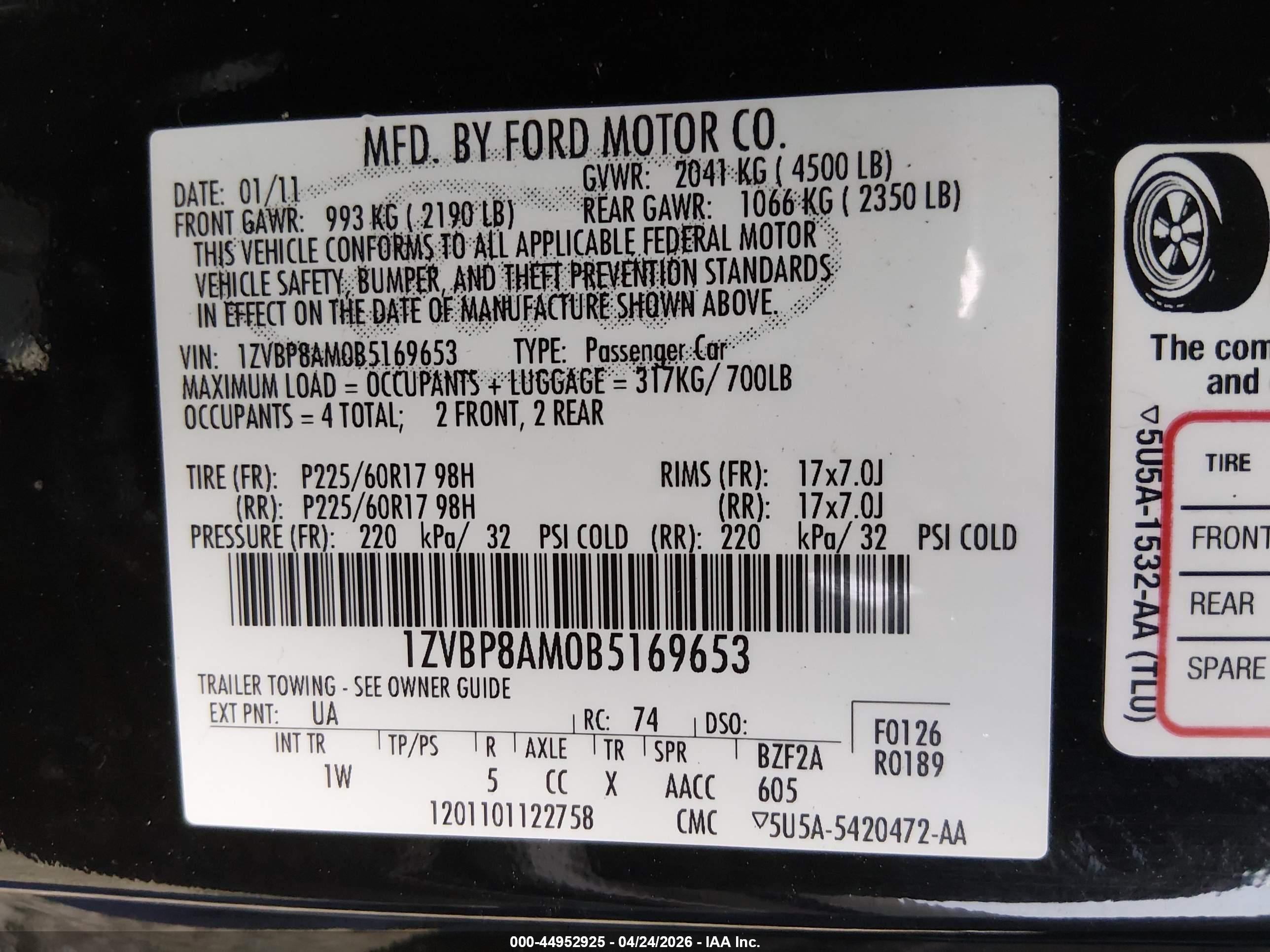 2011 Ford Mustang V6 Black vin: 1ZVBP8AM0B5169653