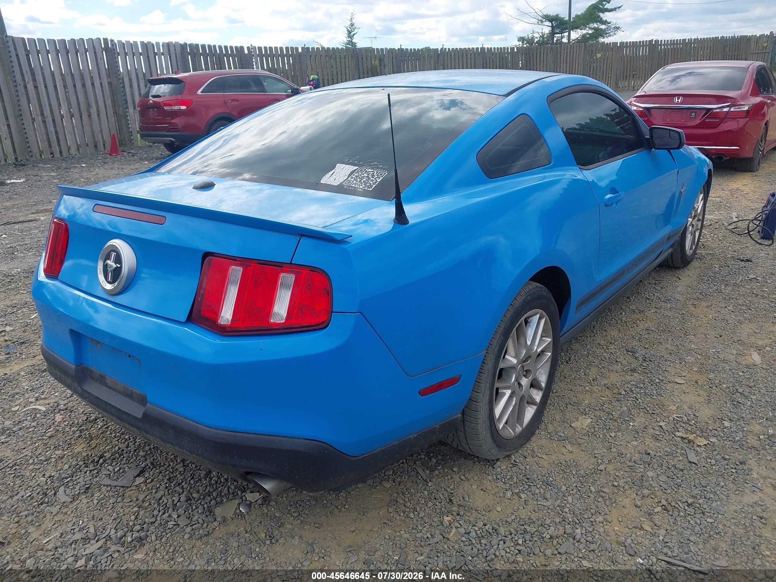 2012 Ford Mustang V6/v6 Premium Синий vin: 1ZVBP8AM0C5206038
