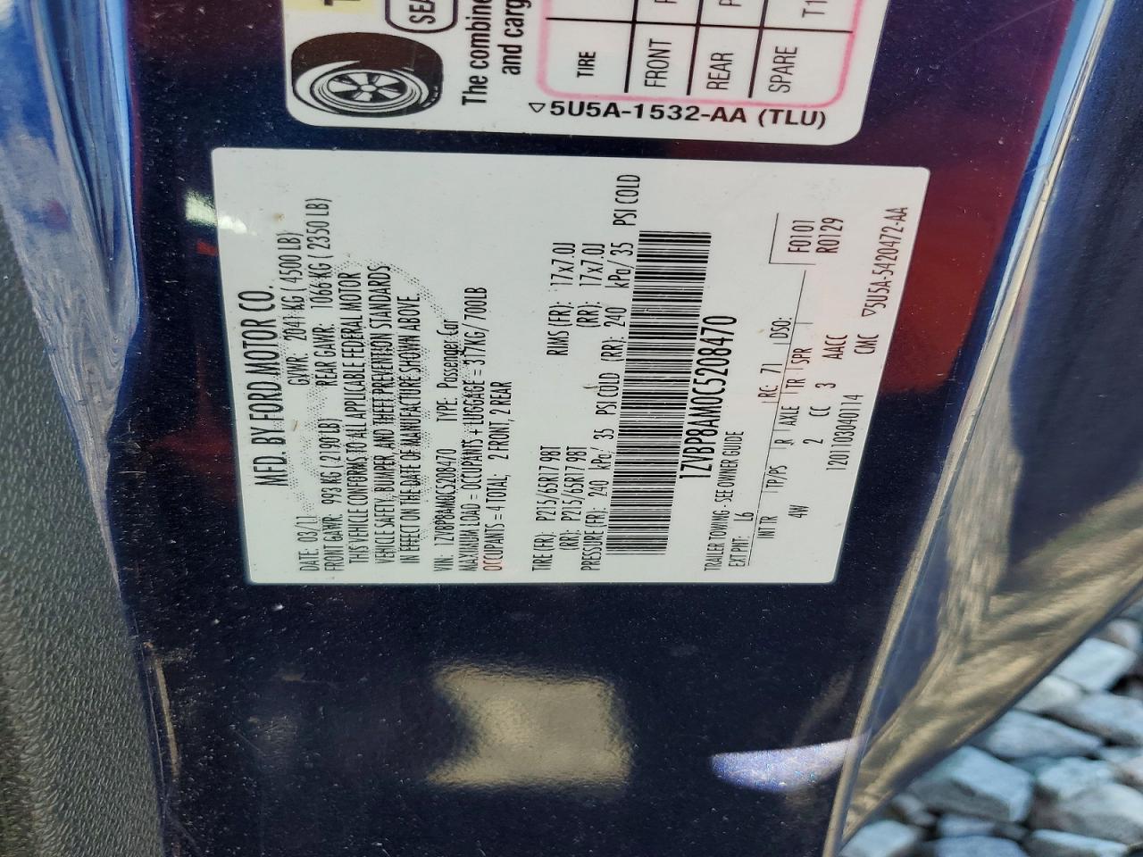 2012 Ford Mustang Blue vin: 1ZVBP8AM0C5208470
