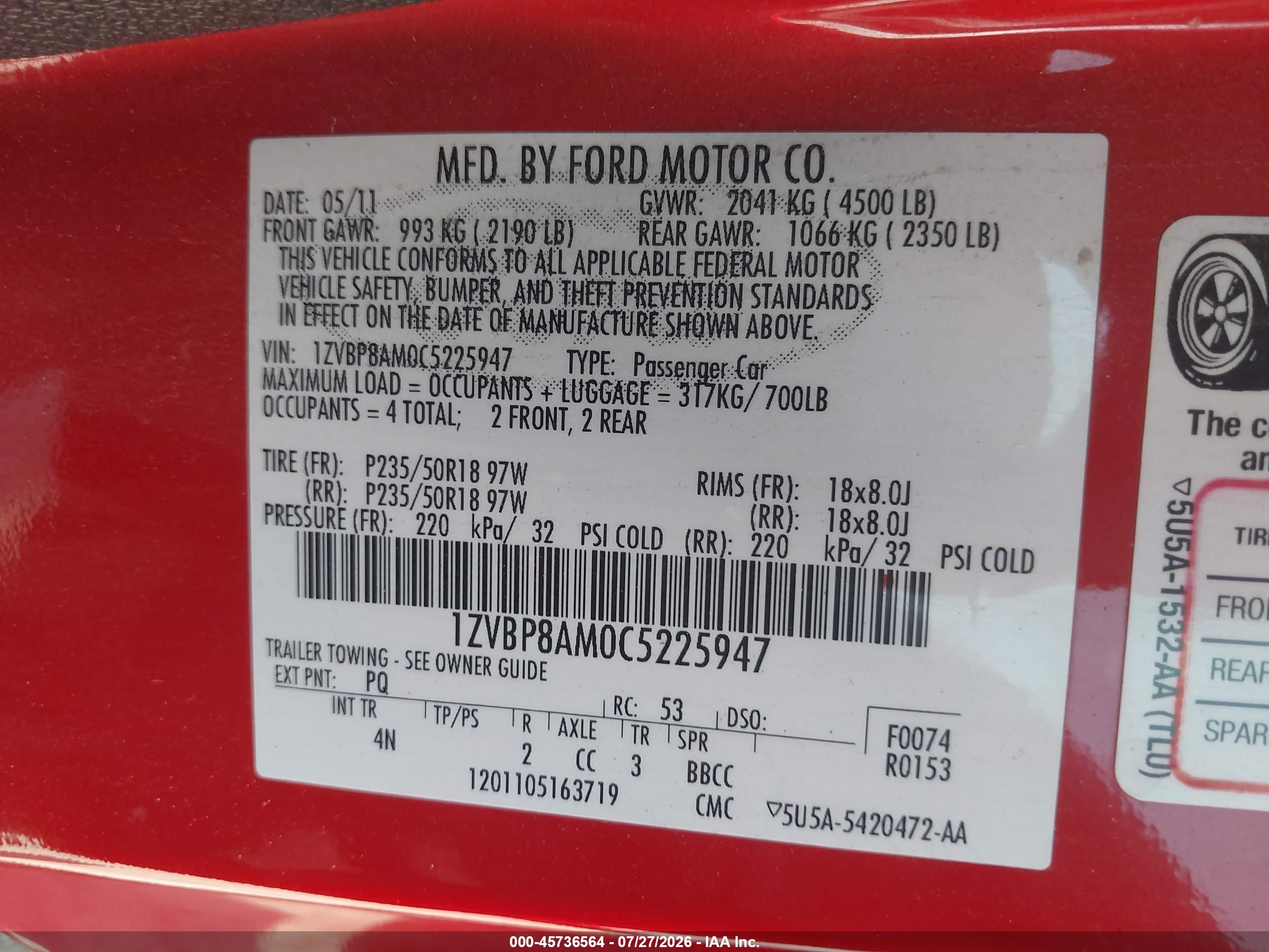 2012 Ford Mustang V6 Premium Red vin: 1ZVBP8AM0C5225947