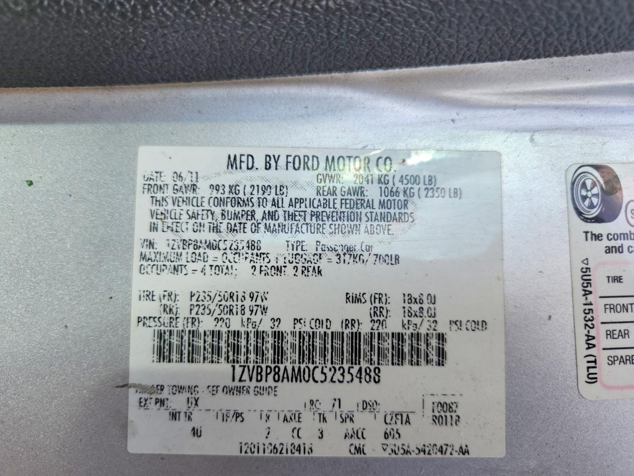 2012 Ford Mustang Silver vin: 1ZVBP8AM0C5235488
