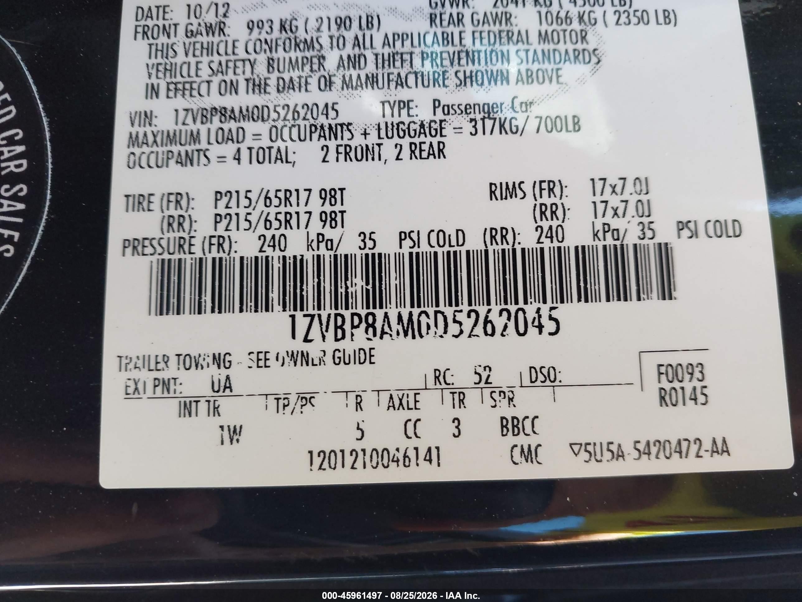 2013 Ford Mustang   Black vin: 1ZVBP8AM0D5262045