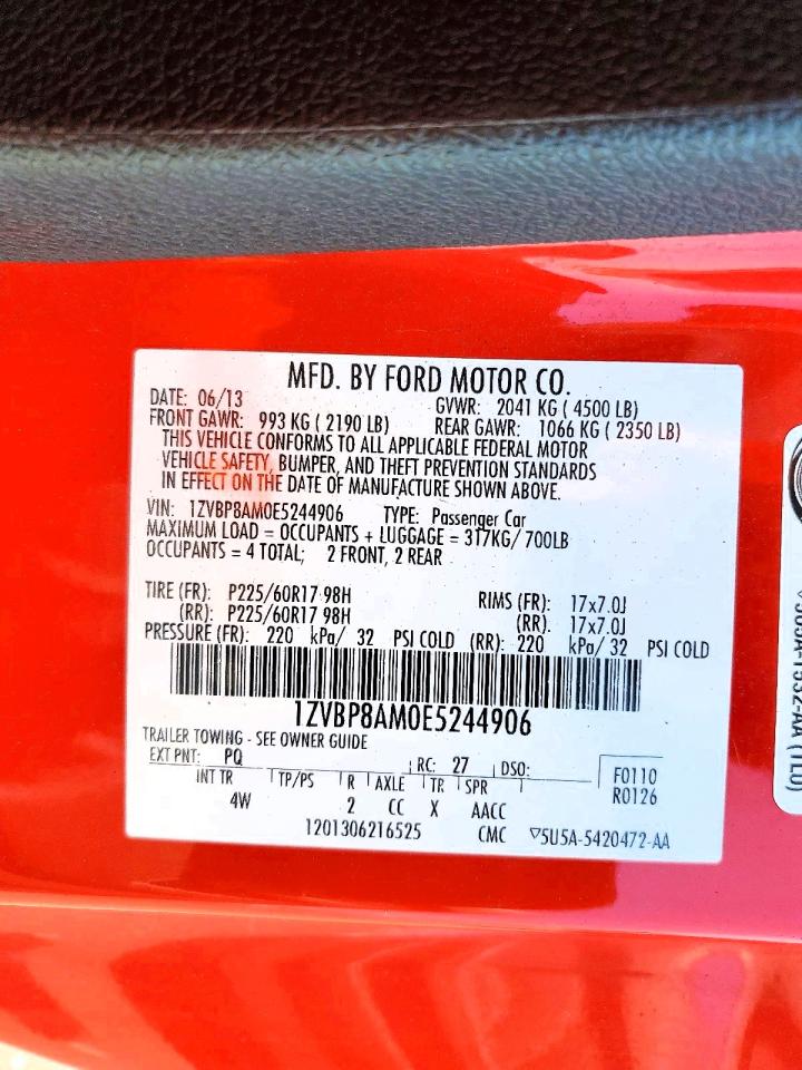 2014 Ford Mustang Red vin: 1ZVBP8AM0E5244906