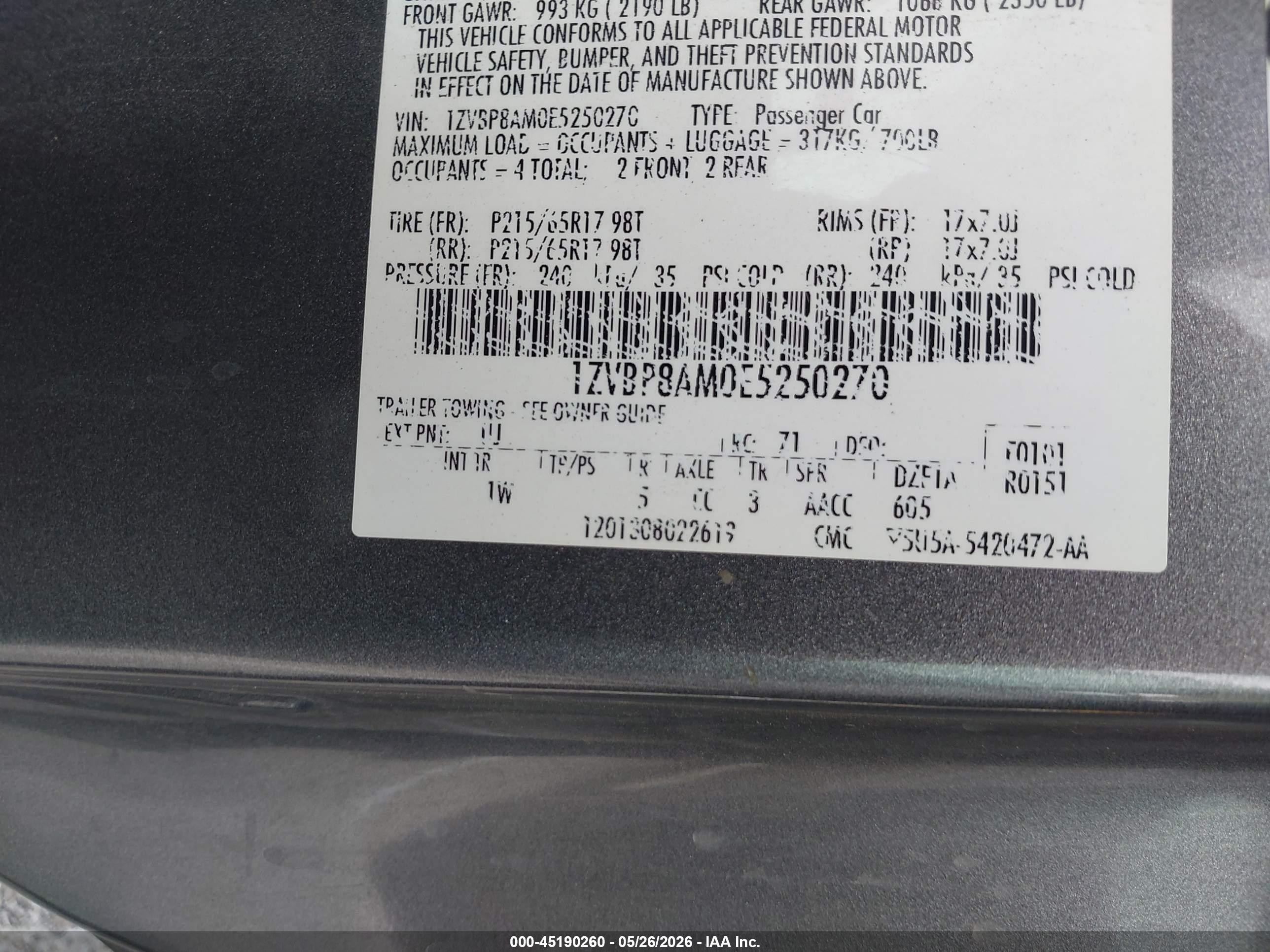 2014 Ford Mustang V6 Gray vin: 1ZVBP8AM0E5250270