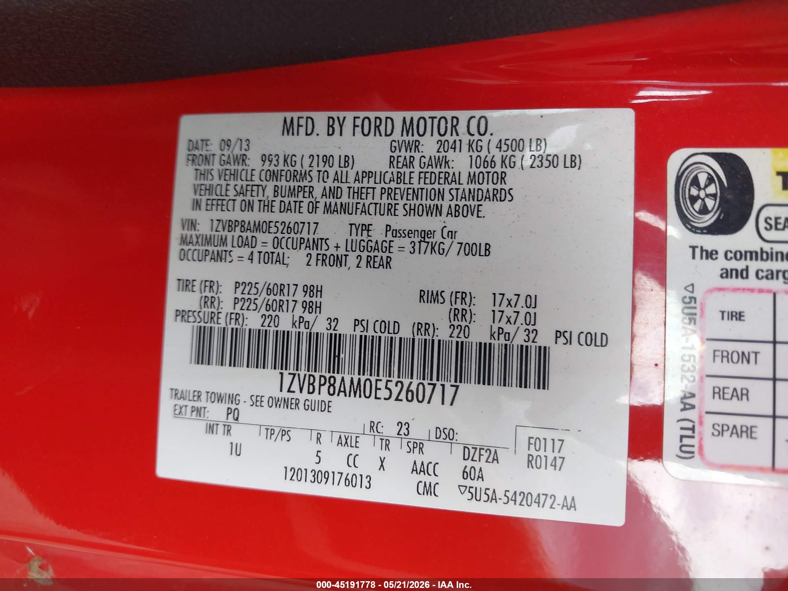 2014 Ford Mustang V6 Red vin: 1ZVBP8AM0E5260717