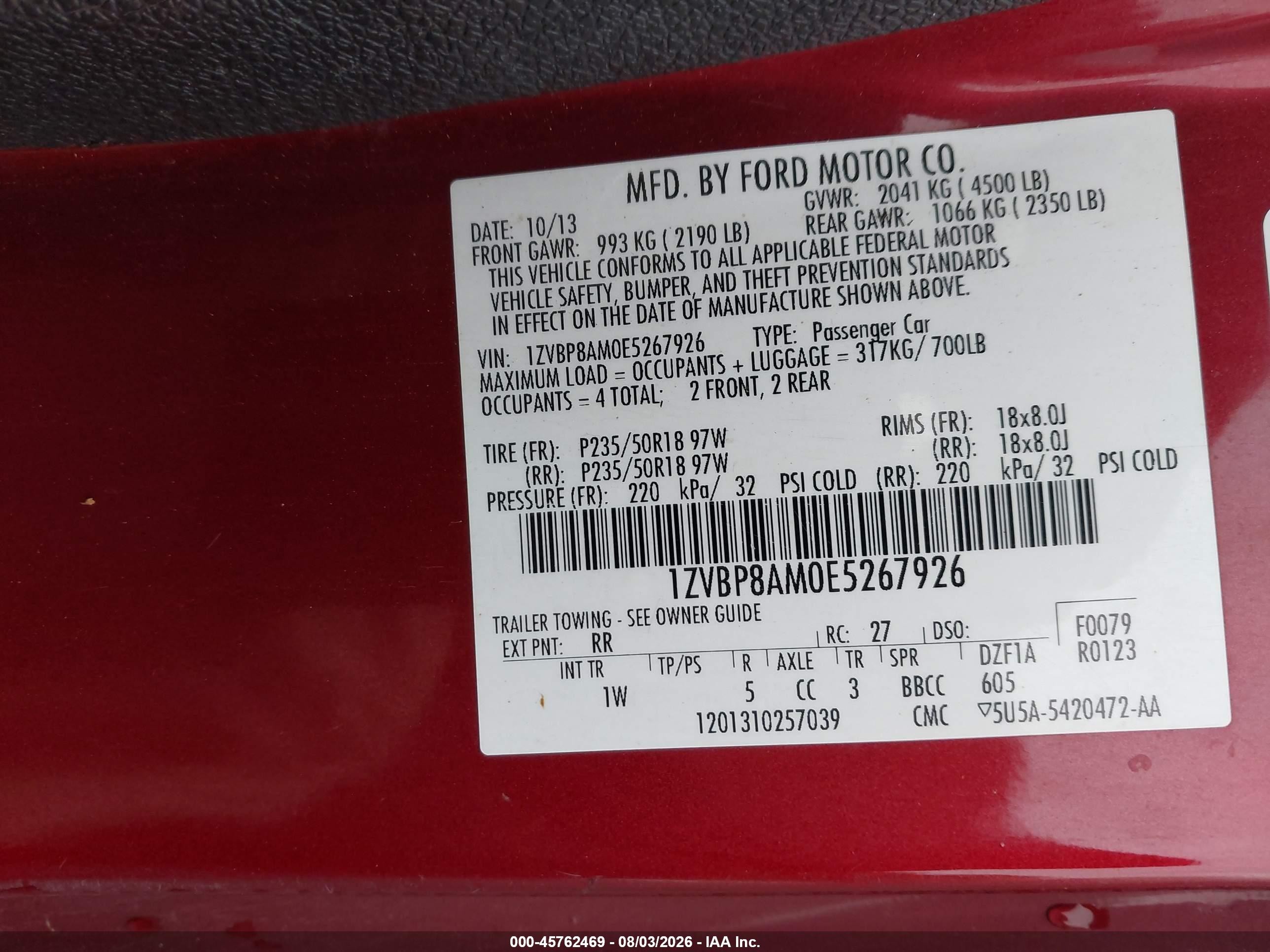 2014 Ford Mustang V6 Red vin: 1ZVBP8AM0E5267926