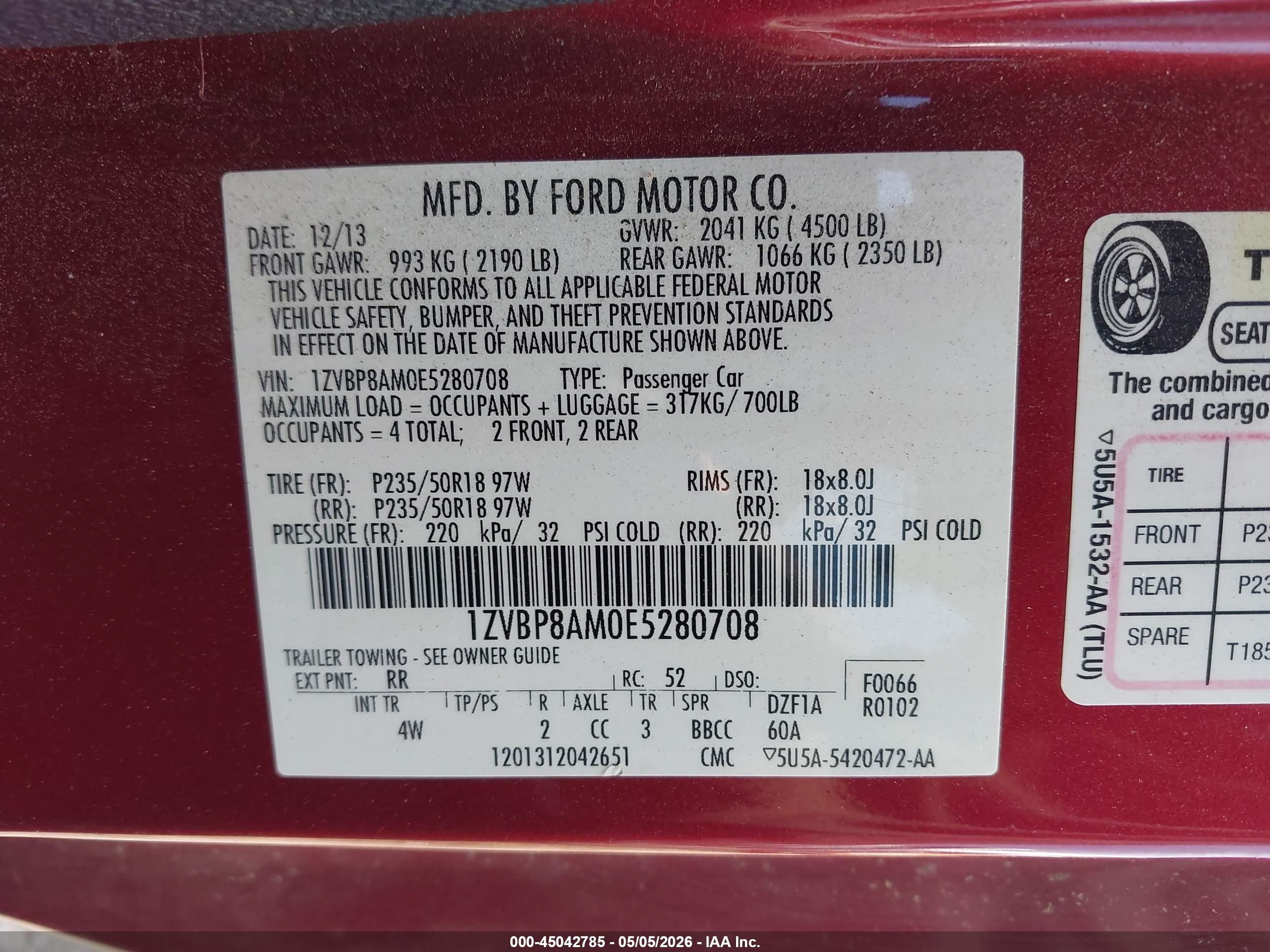 2014 Ford Mustang V6 Premium Maroon vin: 1ZVBP8AM0E5280708