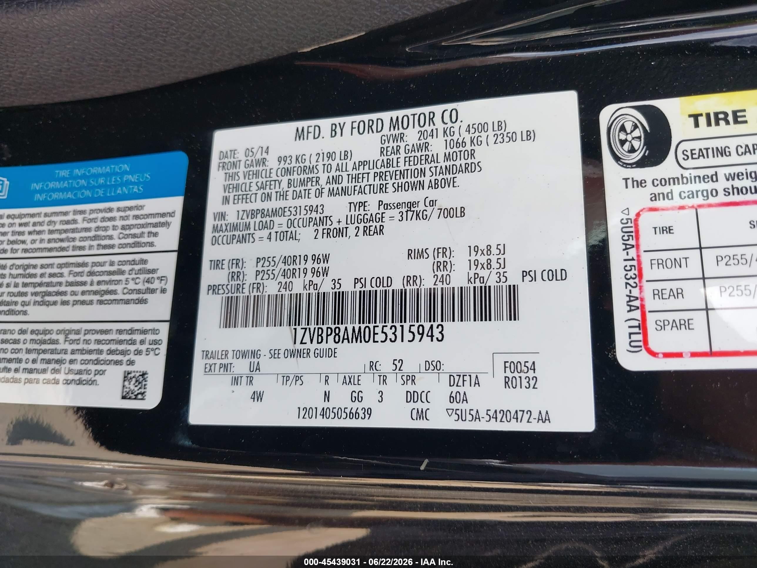 2014 Ford Mustang V6/v6 Premium Black vin: 1ZVBP8AM0E5315943