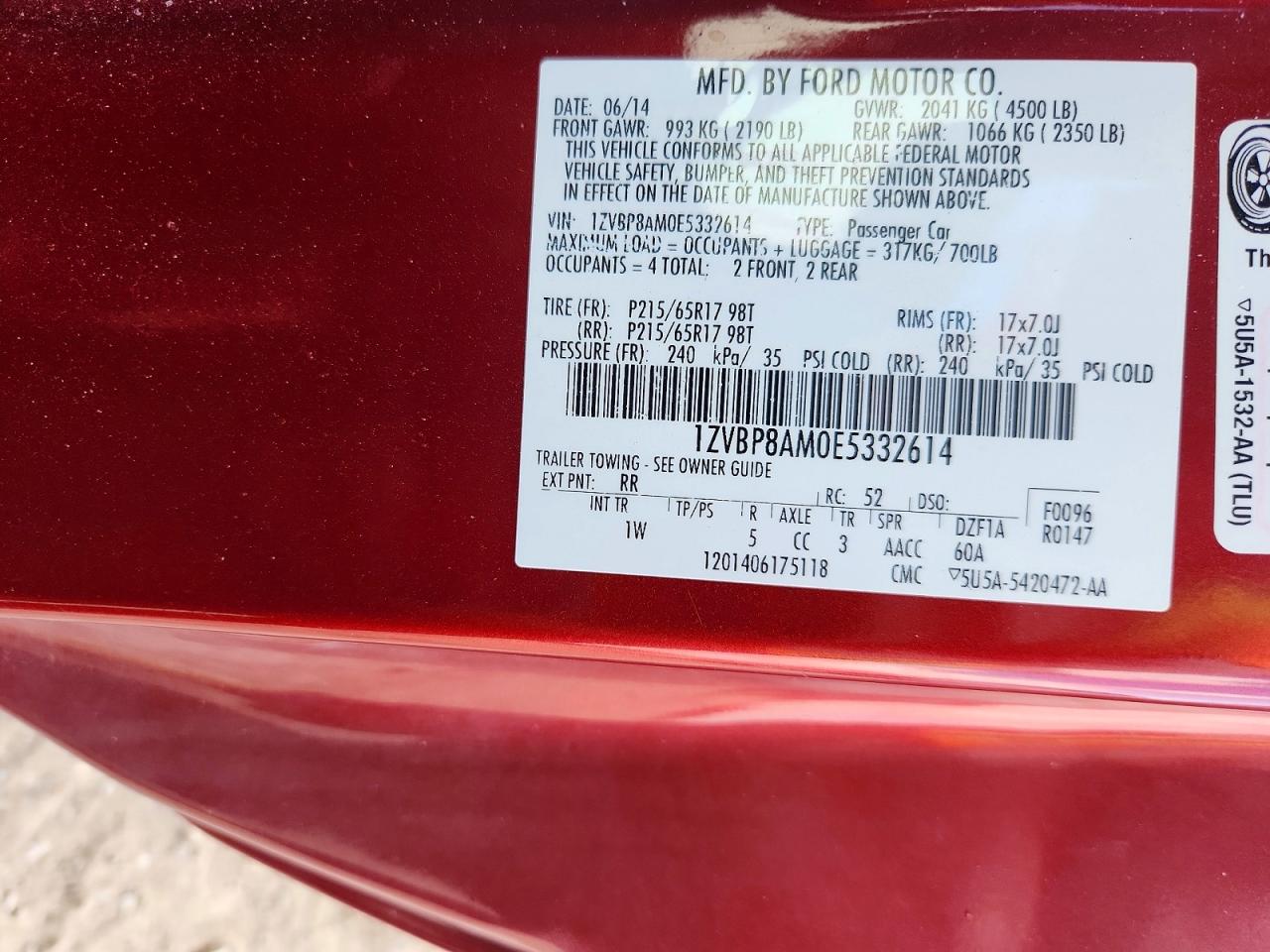 2014 Ford Mustang Maroon vin: 1ZVBP8AM0E5332614
