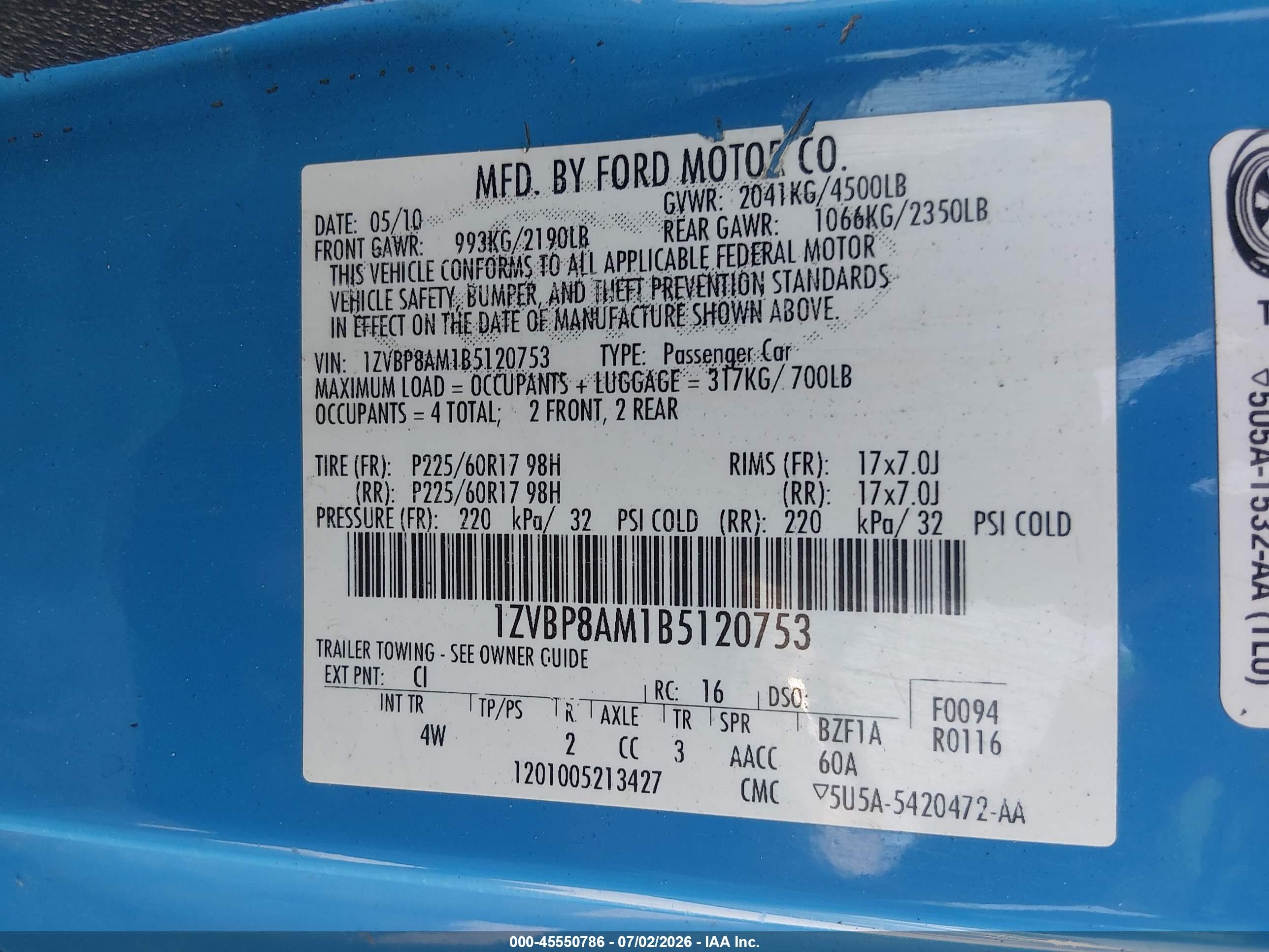2011 Ford Mustang V6/v6 Premium Blue vin: 1ZVBP8AM1B5120753