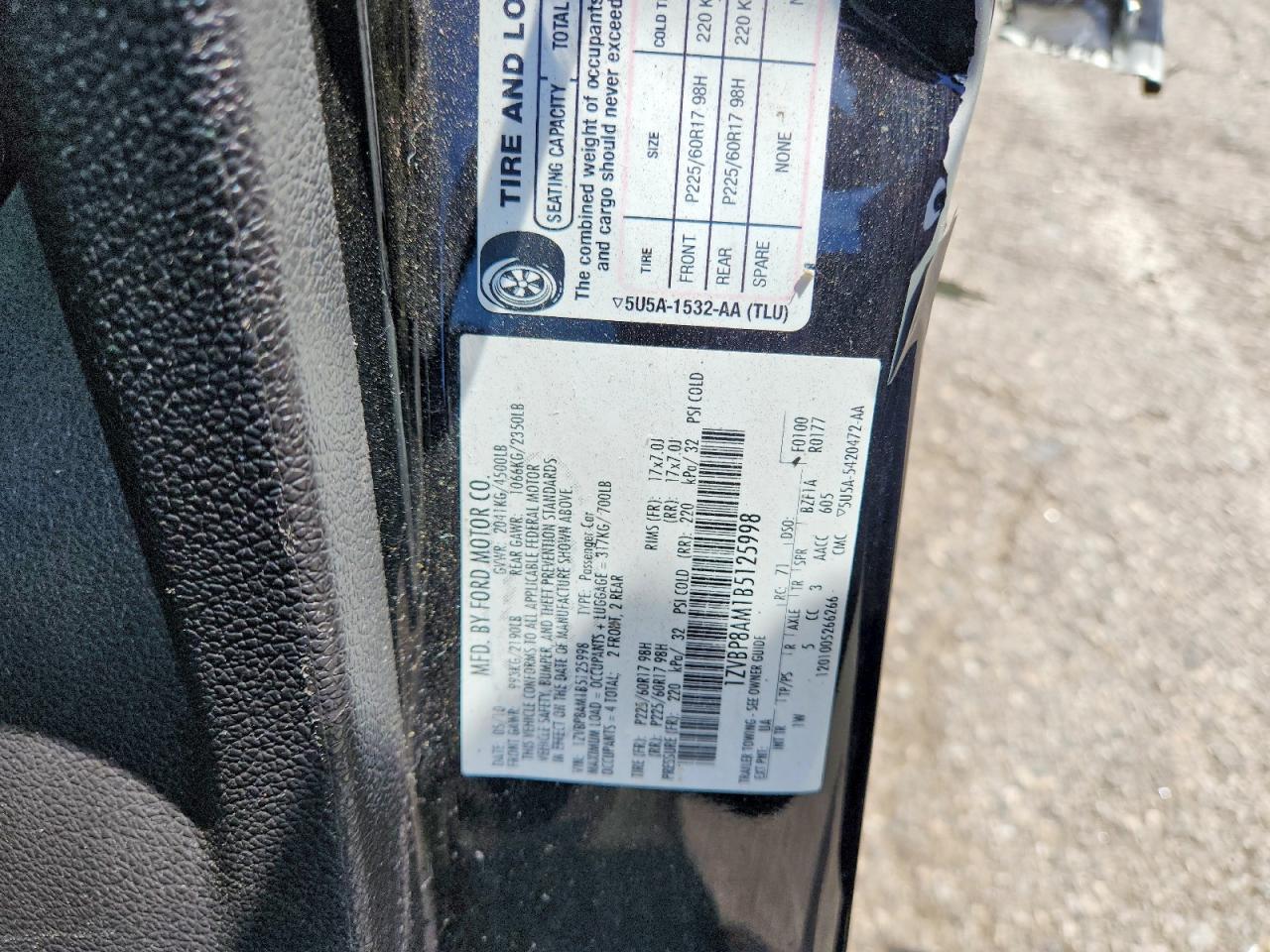 2011 Ford Mustang Black vin: 1ZVBP8AM1B5125998