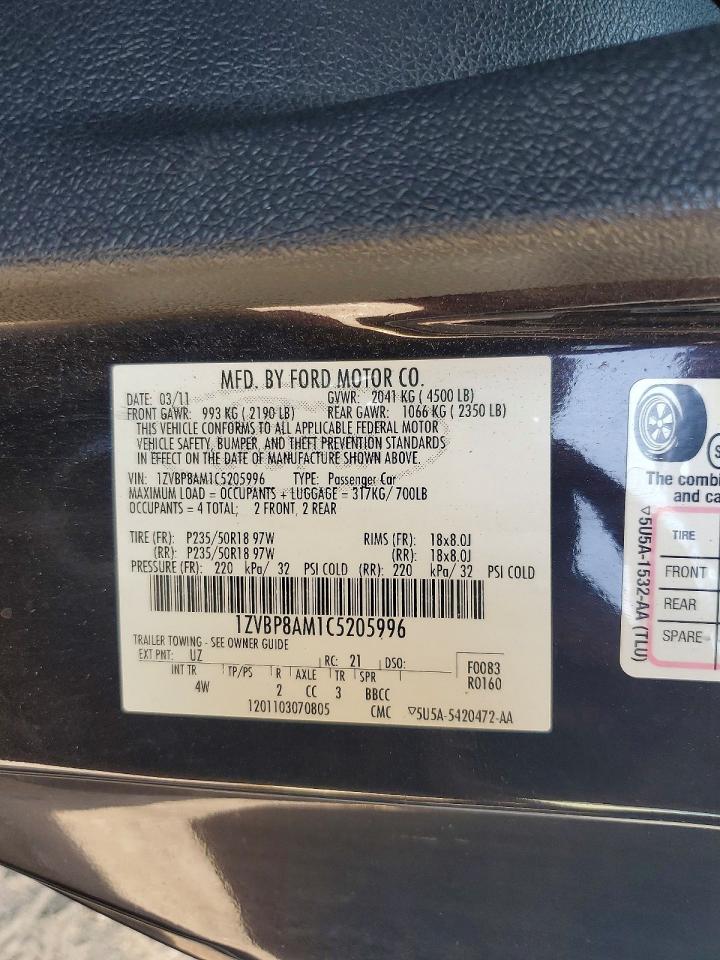 2012 Ford Mustang Черный vin: 1ZVBP8AM1C5205996