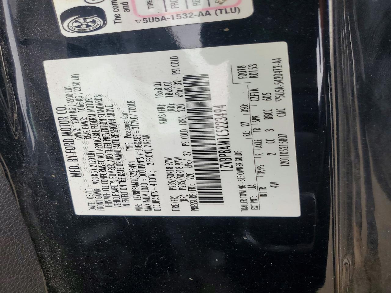 2012 Ford Mustang Black vin: 1ZVBP8AM1C5223494