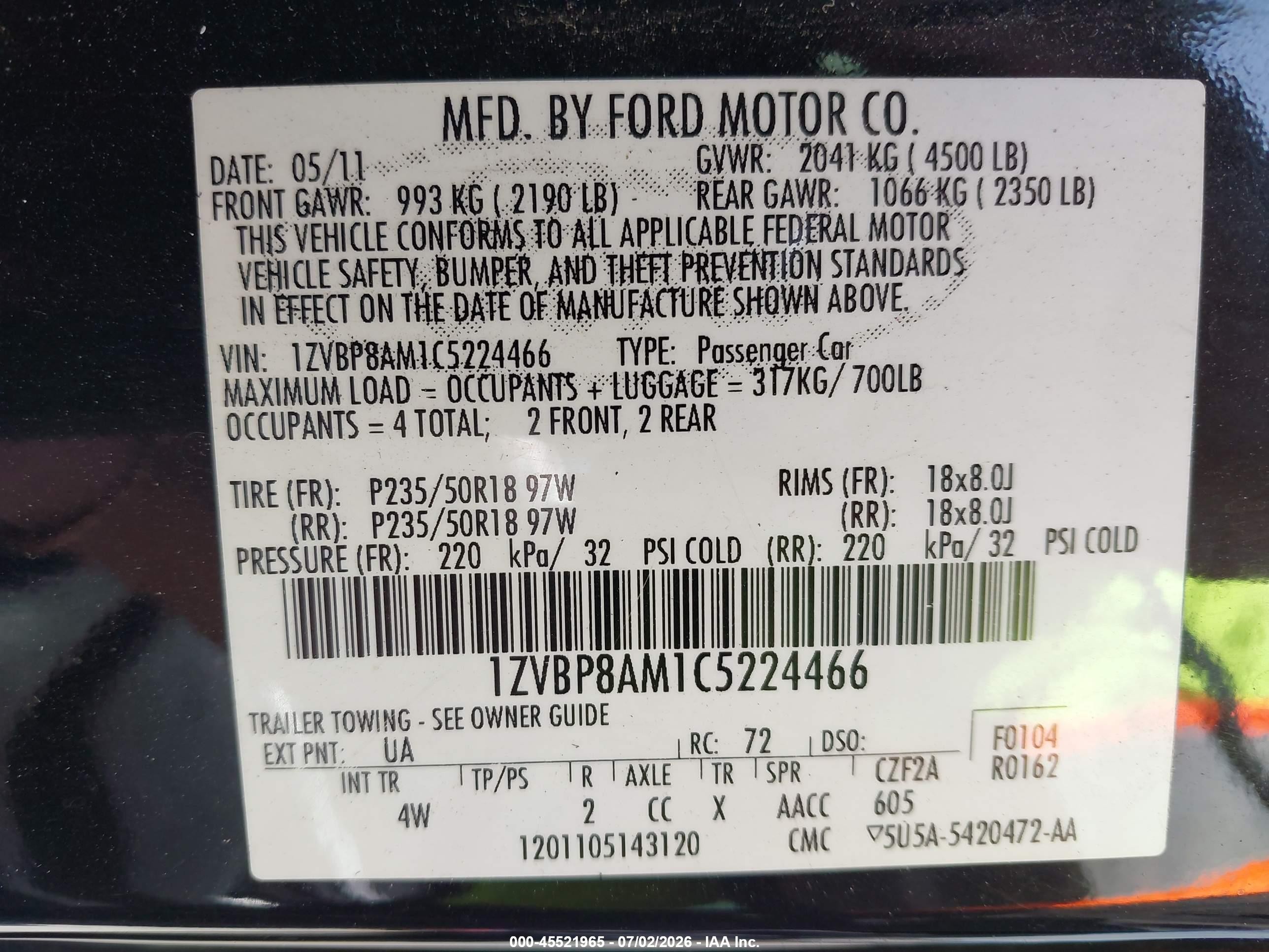 2012 Ford Mustang V6 Premium Black vin: 1ZVBP8AM1C5224466