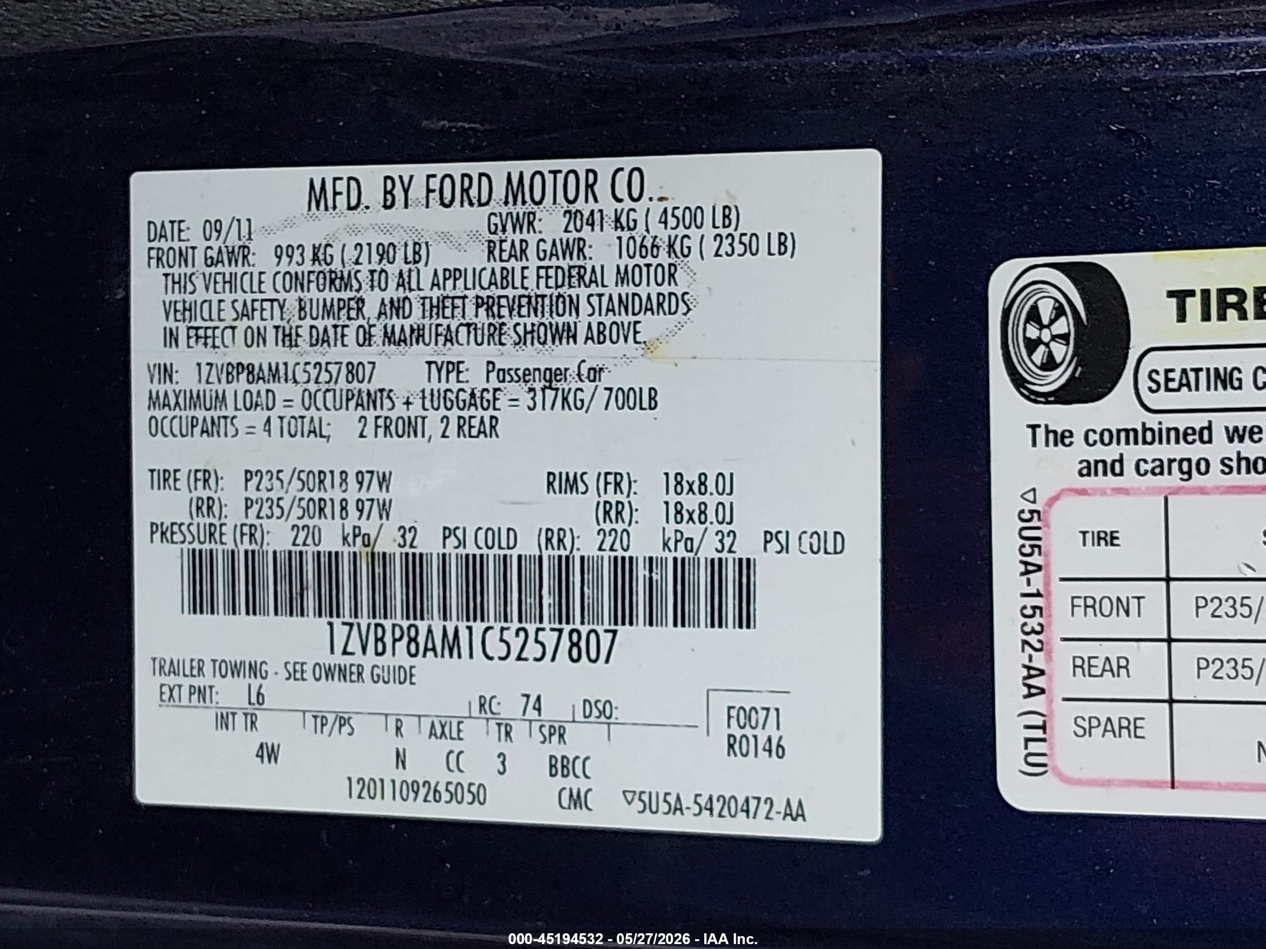 2012 Ford Mustang V6 Premium Blue vin: 1ZVBP8AM1C5257807