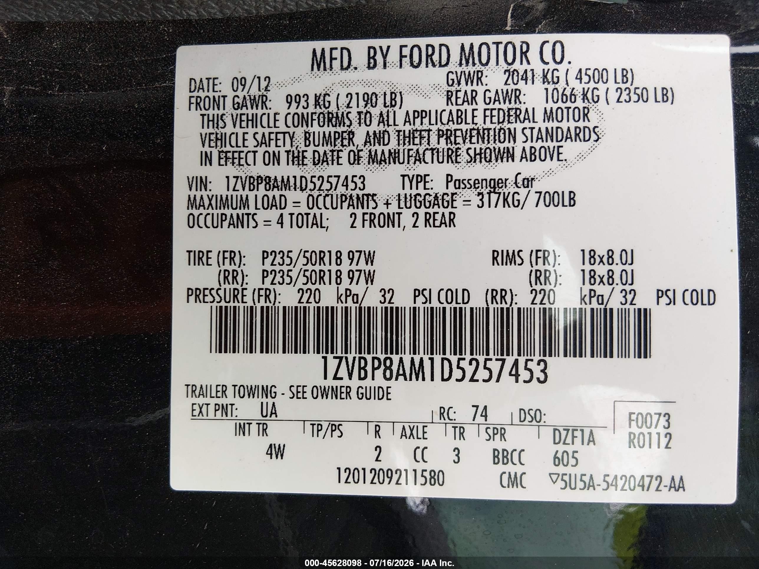 2013 Ford Mustang V6/v6 Premium Black vin: 1ZVBP8AM1D5257453