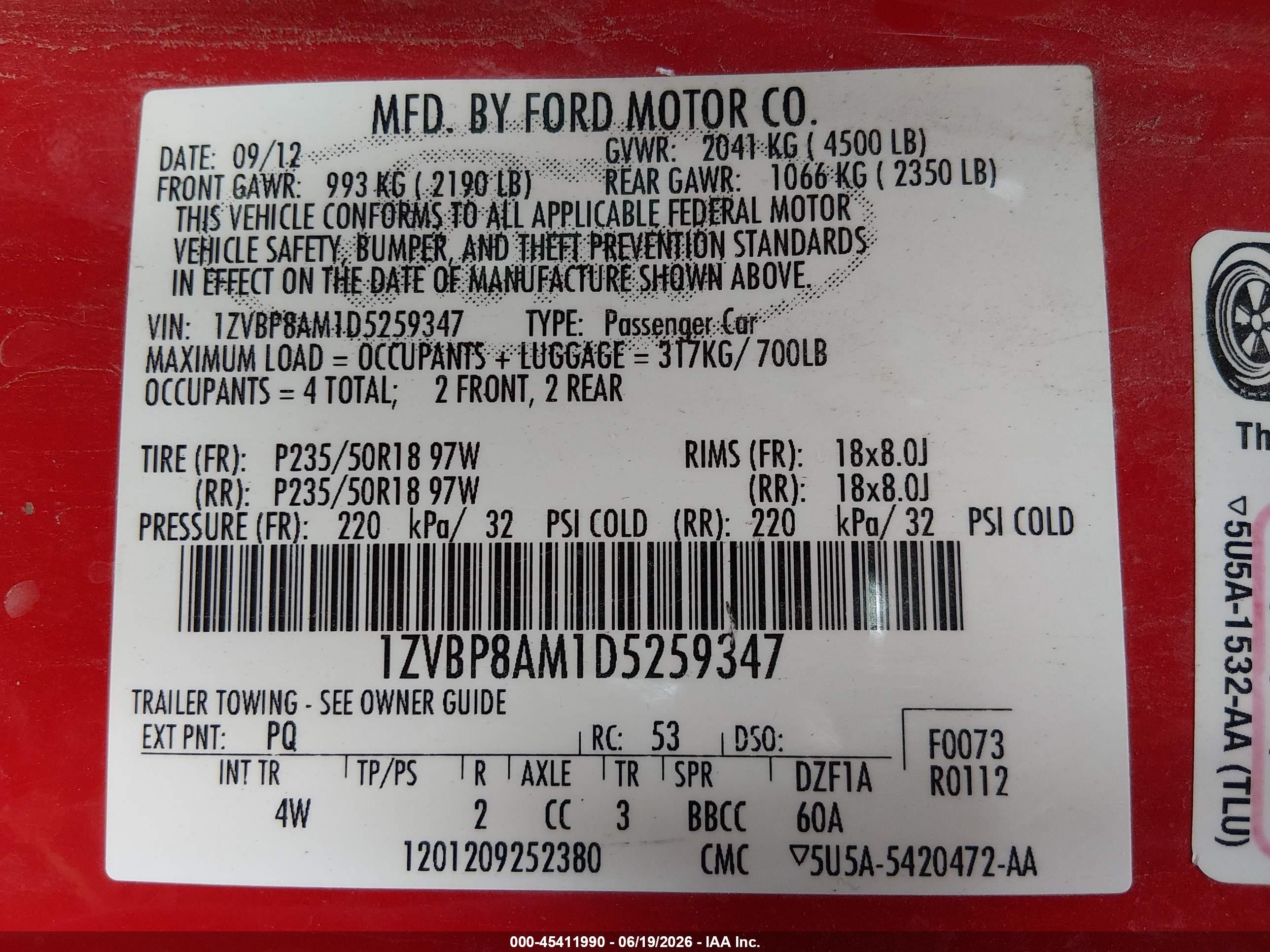 2013 Ford Mustang V6 Premium Красный vin: 1ZVBP8AM1D5259347
