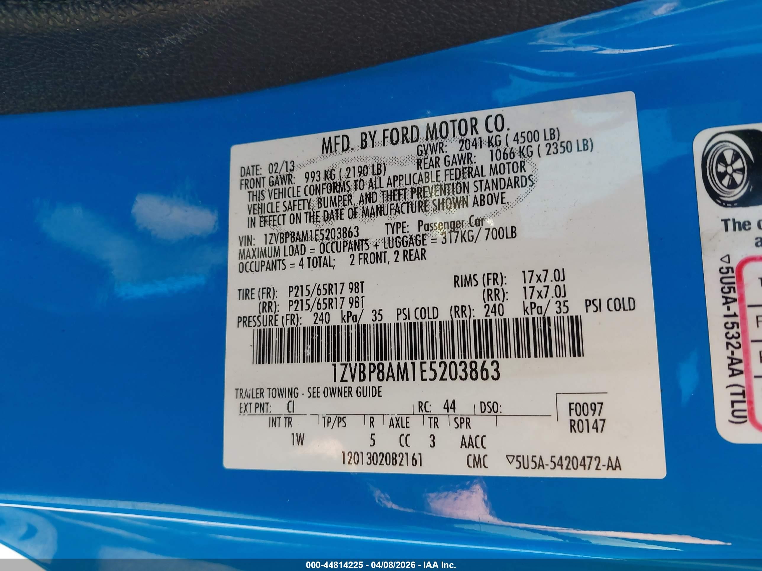 2014 Ford Mustang V6 Blue vin: 1ZVBP8AM1E5203863