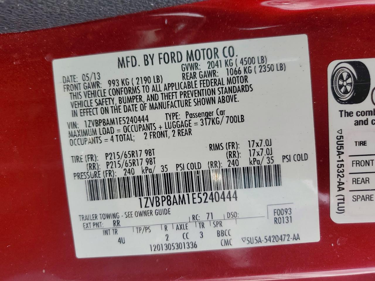2014 Ford Mustang Red vin: 1ZVBP8AM1E5240444