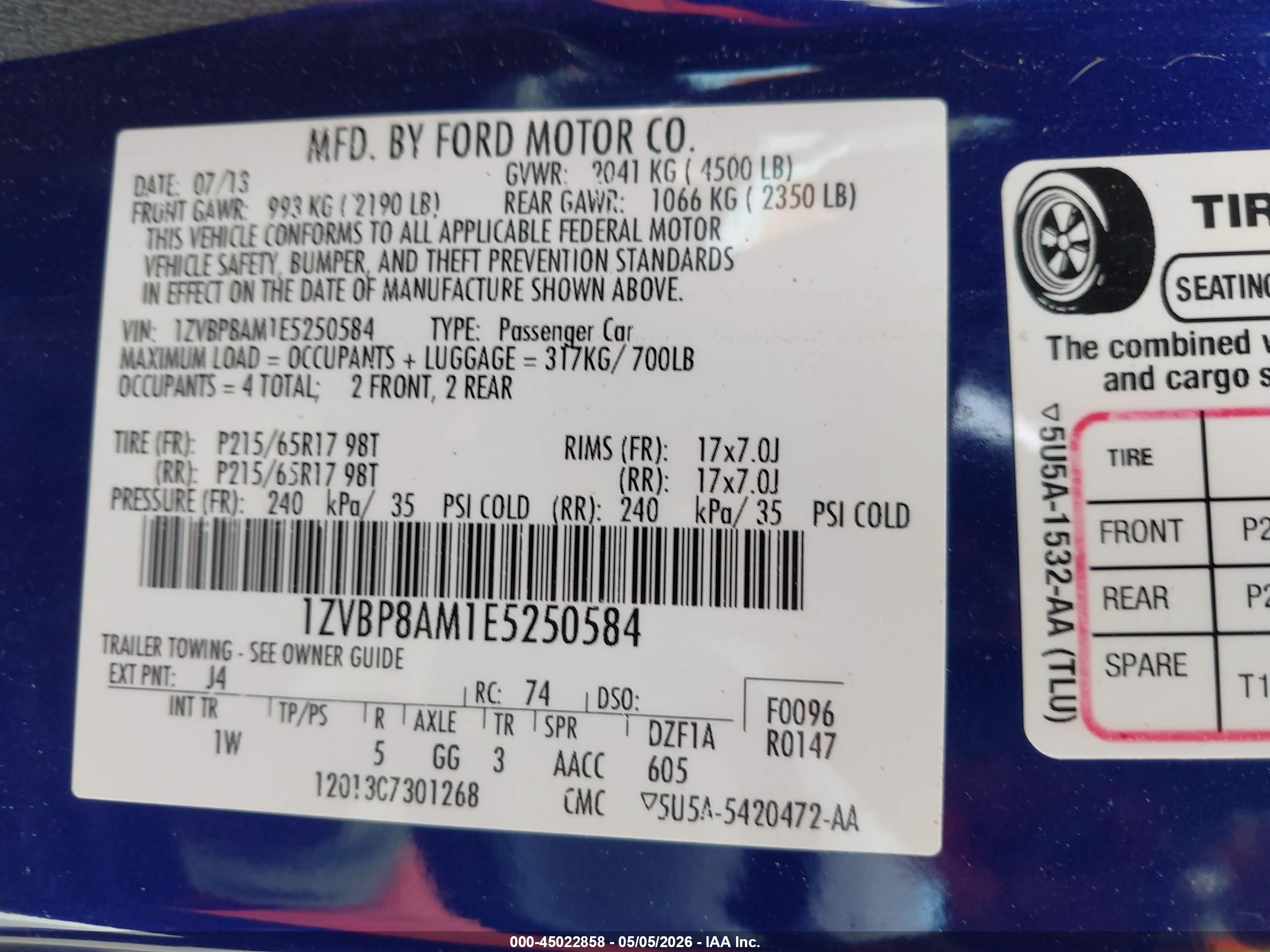 2014 Ford Mustang V6 Blue vin: 1ZVBP8AM1E5250584