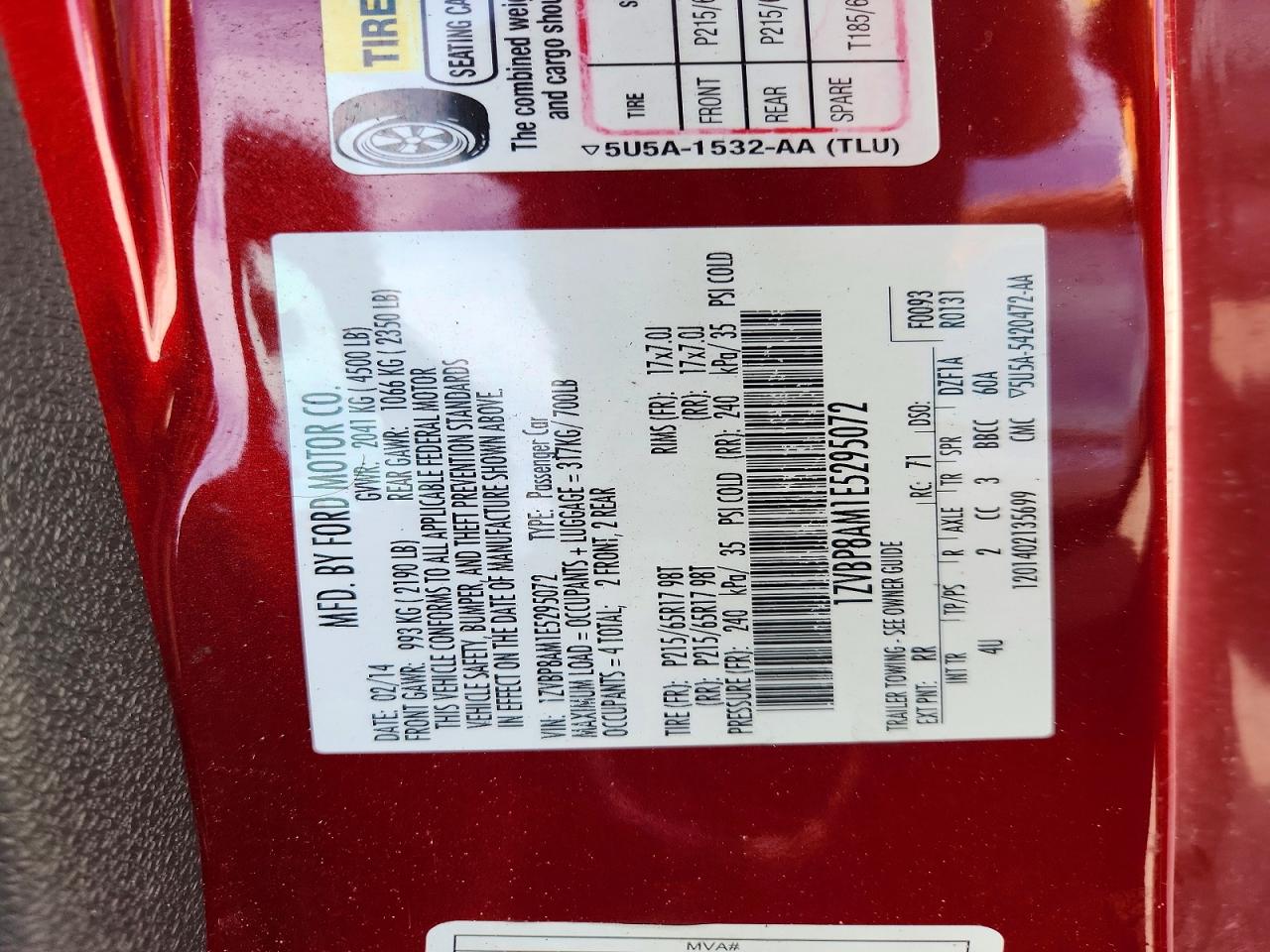 2014 Ford Mustang Red vin: 1ZVBP8AM1E5295072